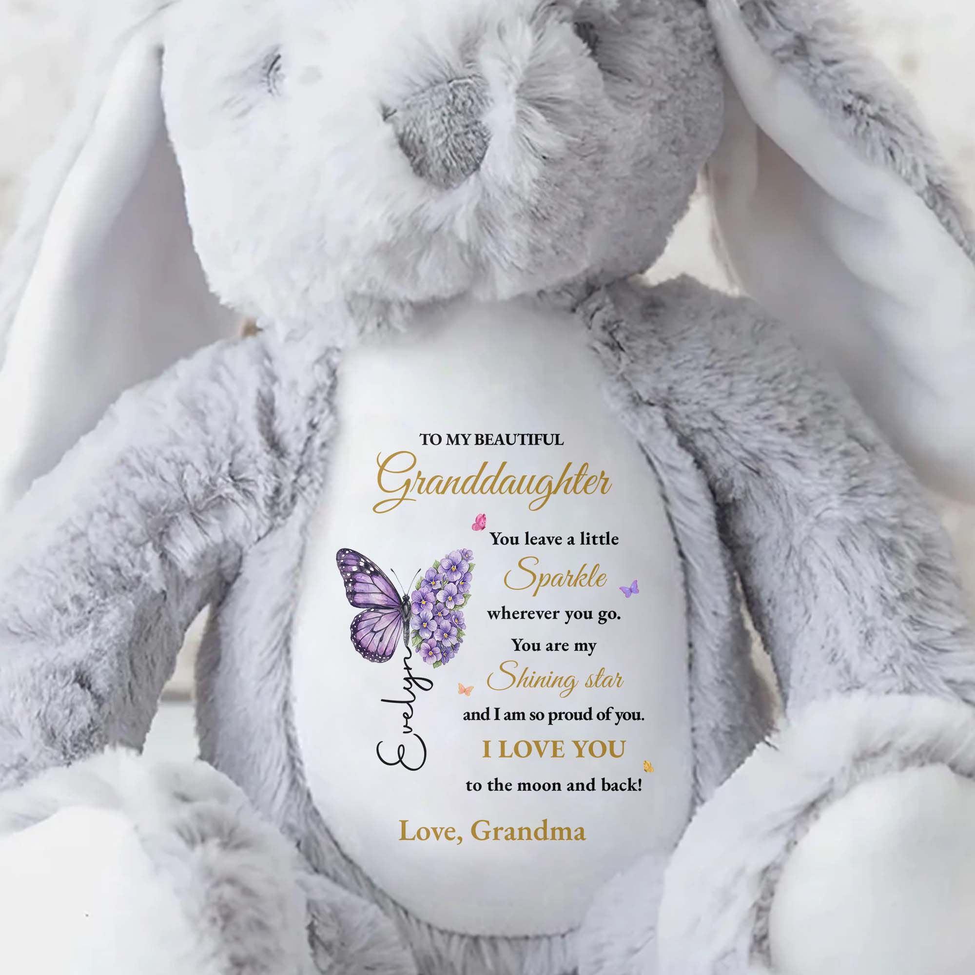 Personalized Stuffed Bunny Custom Name Gift for Granddaughter Stuffed Bunny GradoCreations