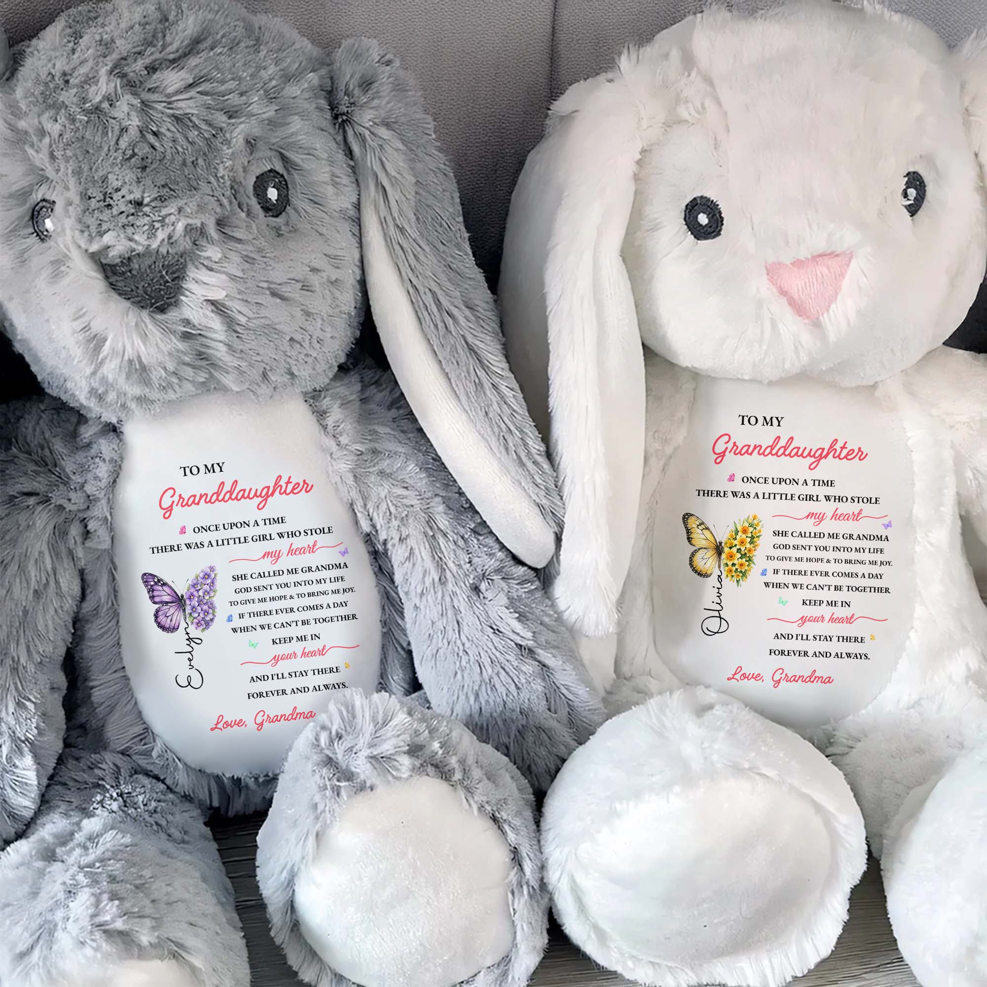 Personalized Stuffed Bunny Custom Name Gift for Granddaughter Stuffed Bunny GradoCreations