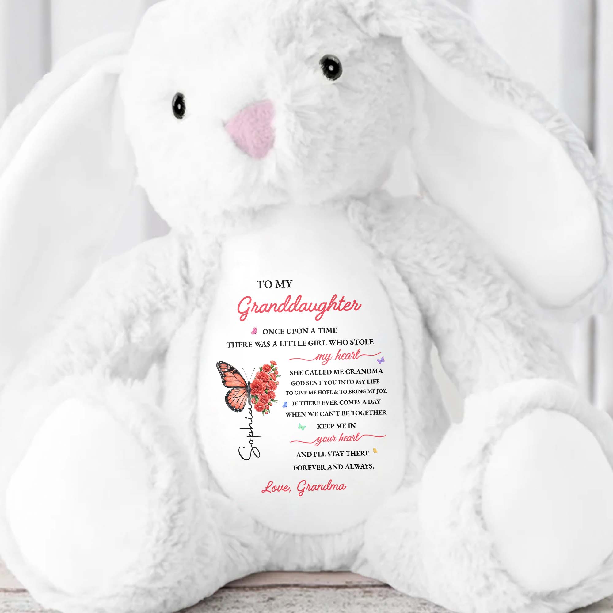 Personalized Stuffed Bunny Custom Name Gift for Granddaughter Stuffed Bunny GradoCreations
