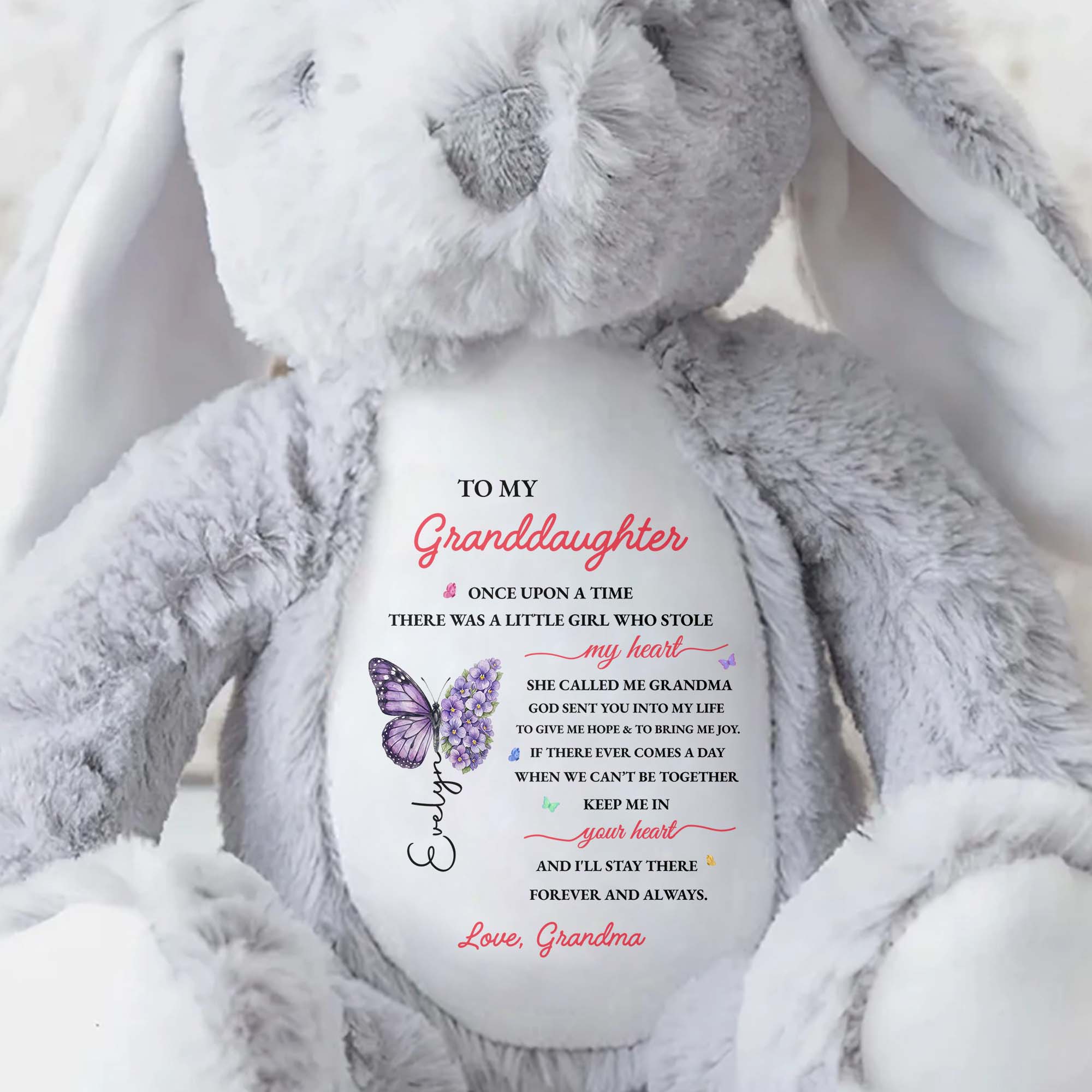 Personalized Stuffed Bunny Custom Name Gift for Granddaughter Stuffed Bunny GradoCreations