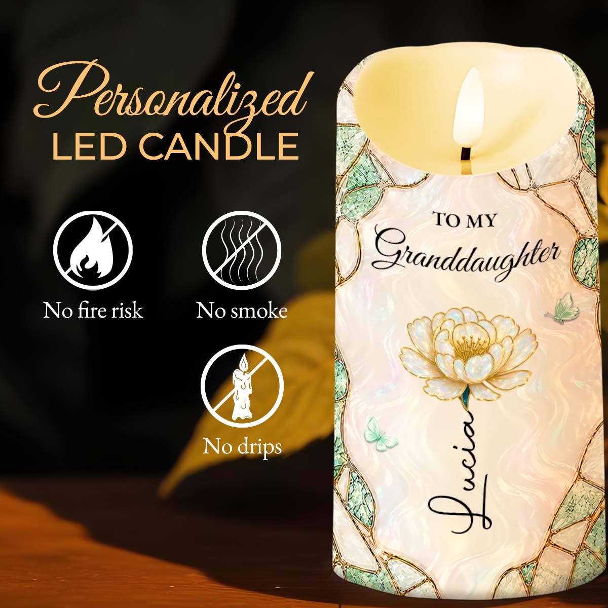 Personalized LED Candle Custom Name Gift for Granddaughter LED Candle GradoCreations