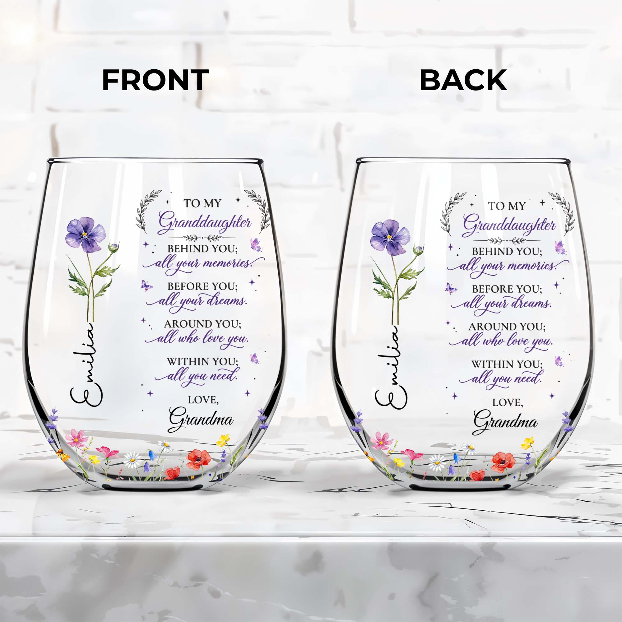Personalized Stemless Wine Glass Custom Name Gift for Grandma Wine Glasses GradoCreations