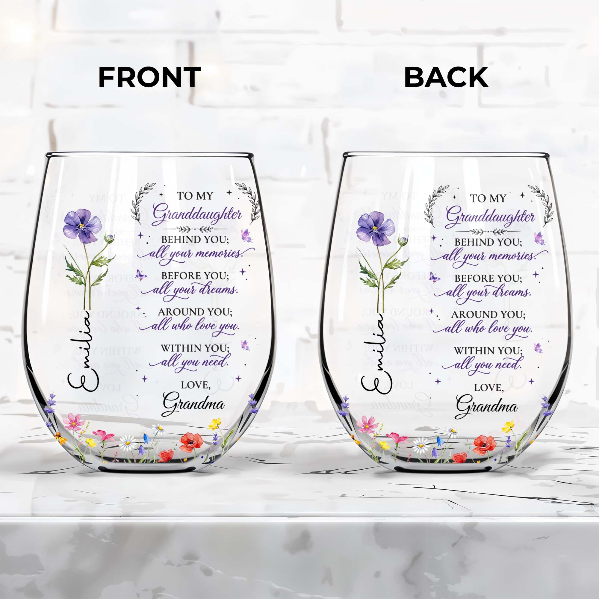 Personalized Stemless Wine Glass Custom Name Gift for Grandma Wine Glasses GradoCreations