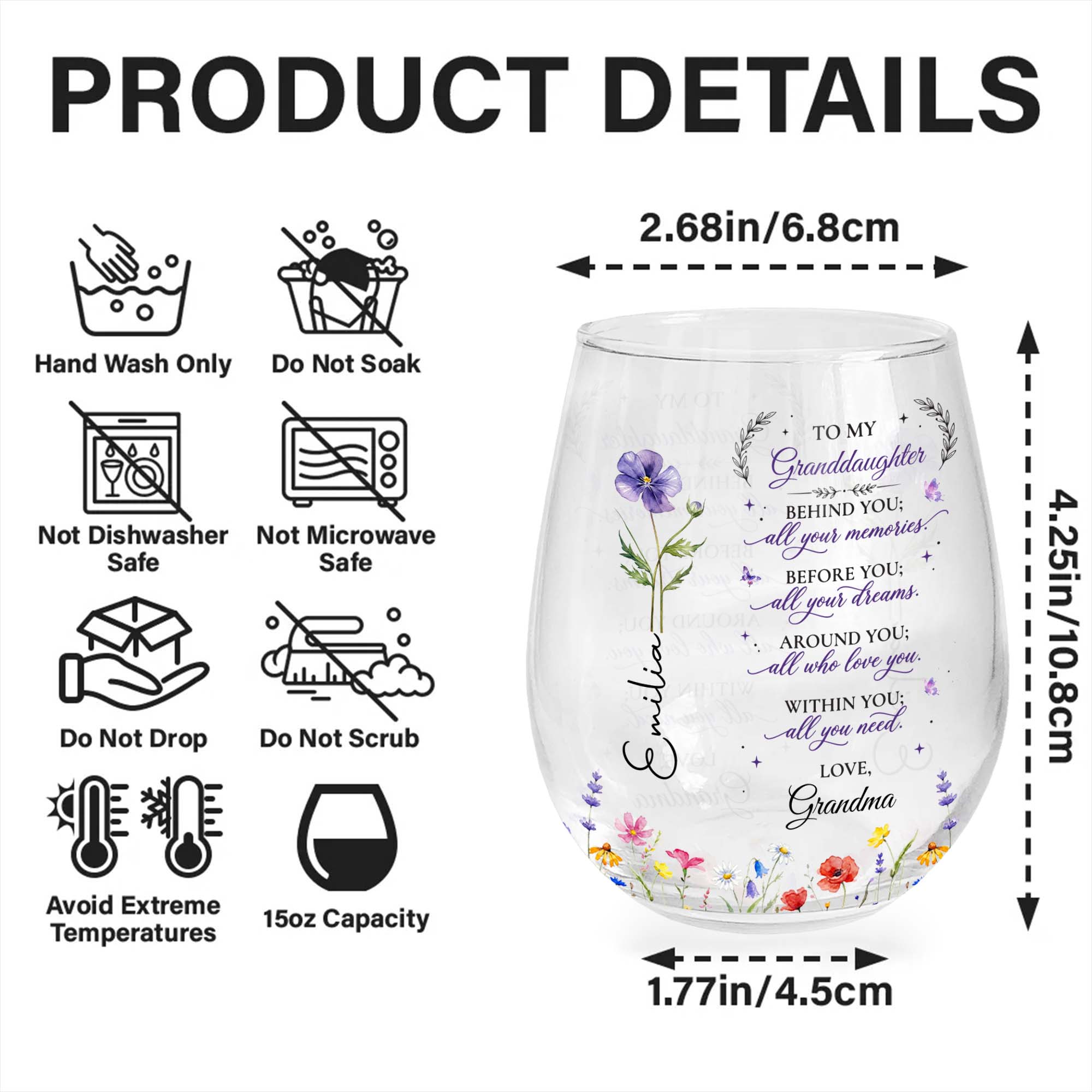 Personalized Stemless Wine Glass Custom Name Gift for Grandma Wine Glasses GradoCreations