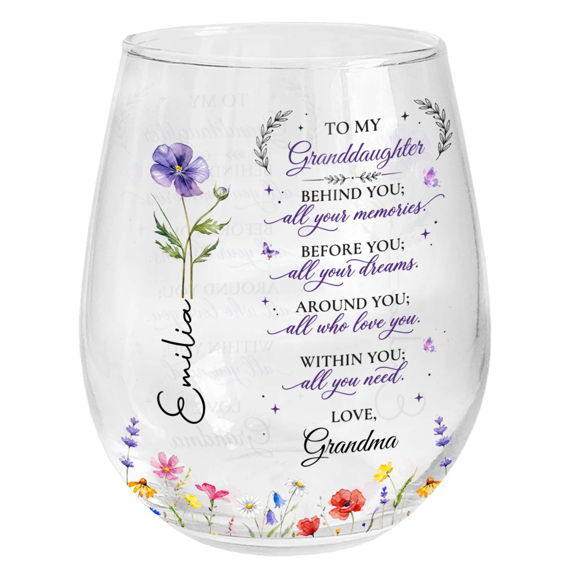 Personalized Stemless Wine Glass Custom Name Gift for Grandma Wine Glasses GradoCreations