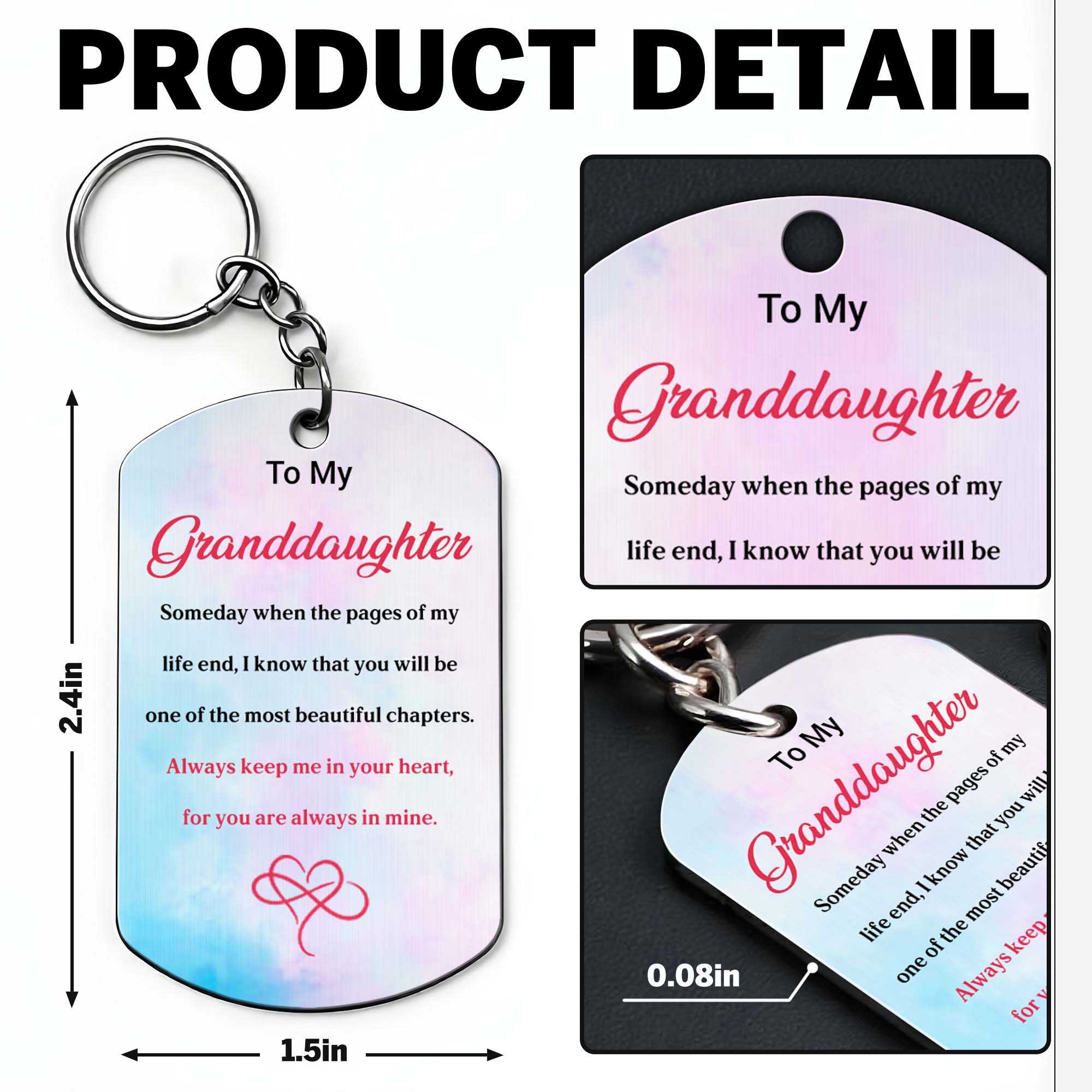 Personalized Stainless Steel Keychain for Granddaughter Gift Stainless Steel Keychain GradoCreations