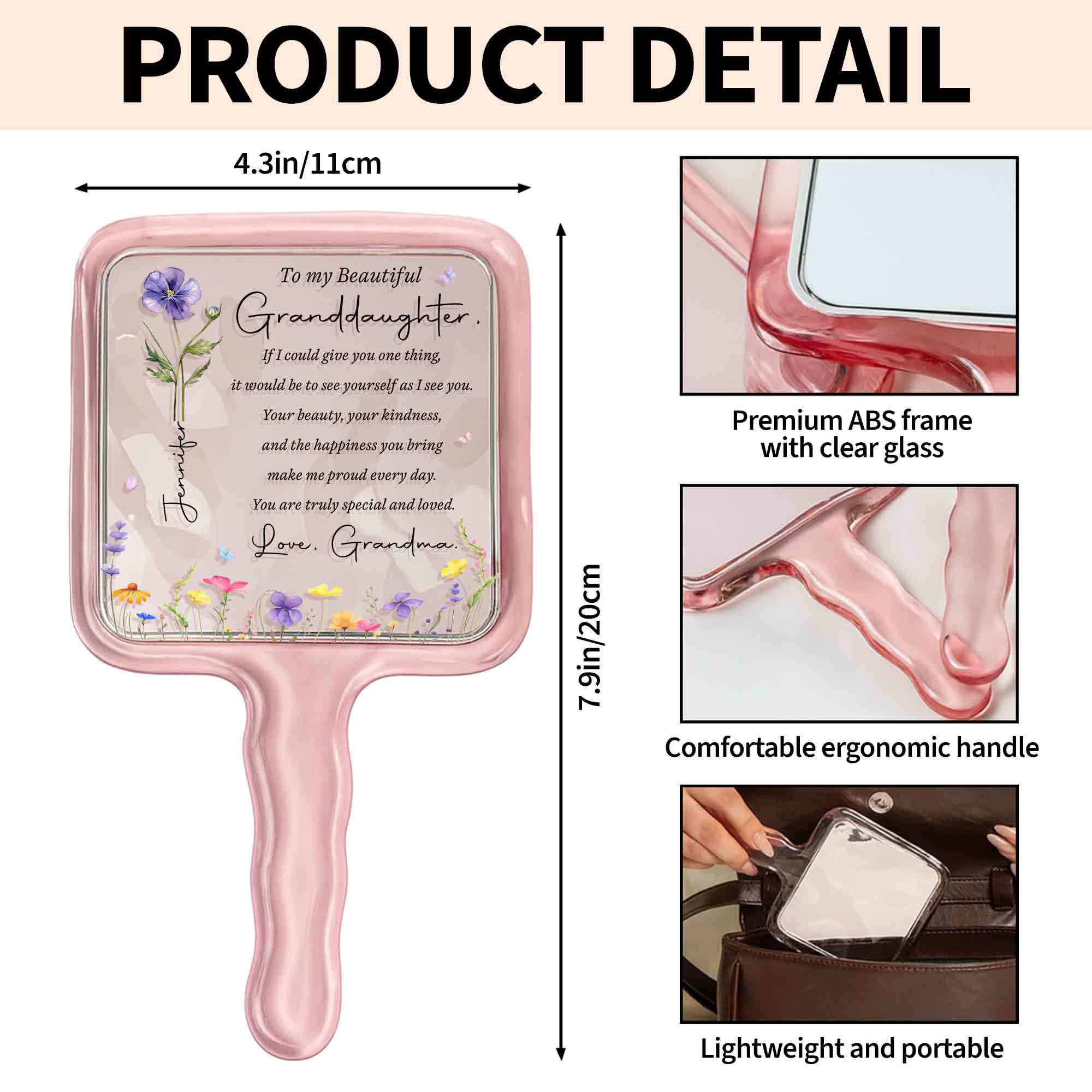 Personalized Handheld Mirror Custom Gift for Granddaughter Handheld Mirror GradoCreations