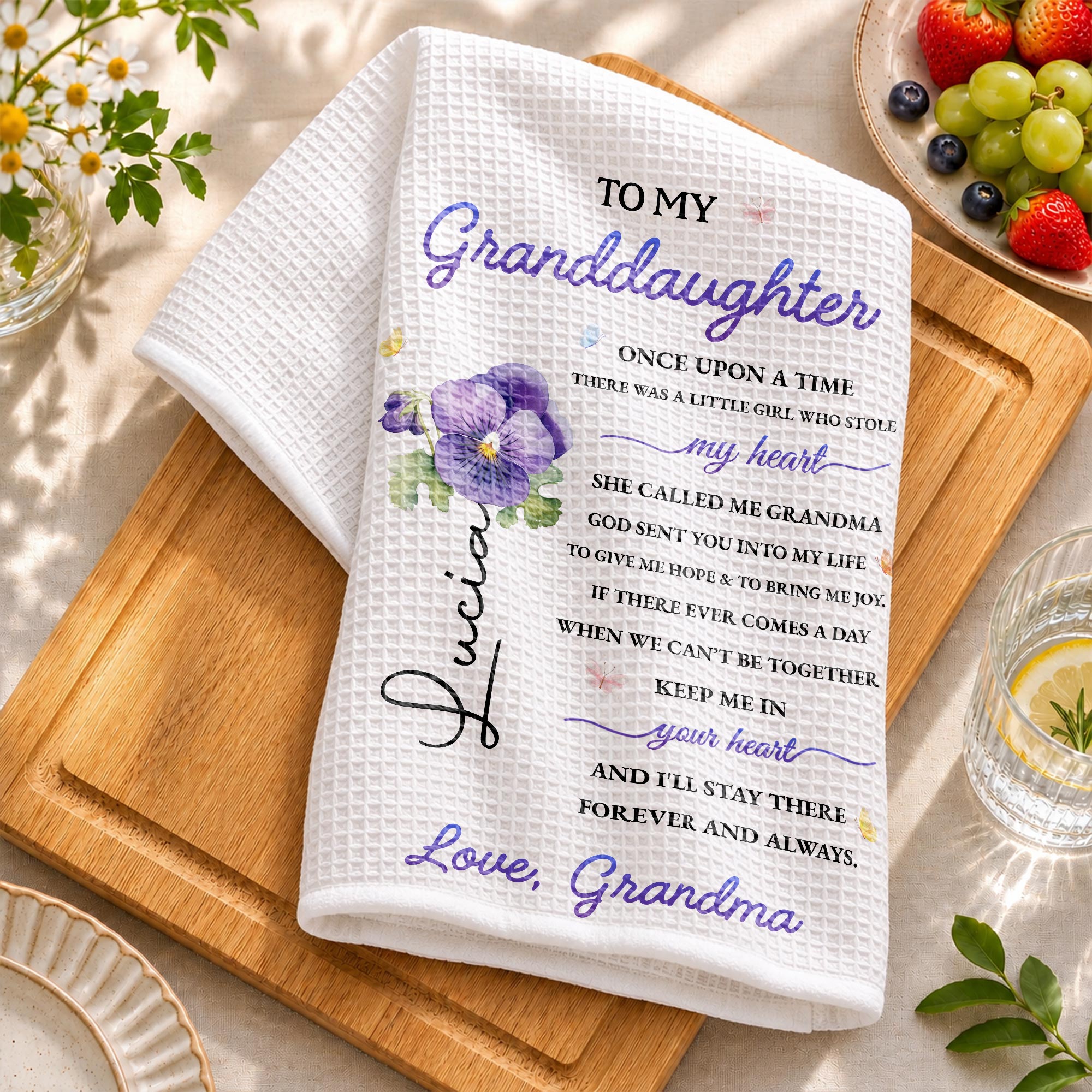 Personalized Kitchen Towel Custom Message for Granddaughter Kitchen Towel GradoCreations