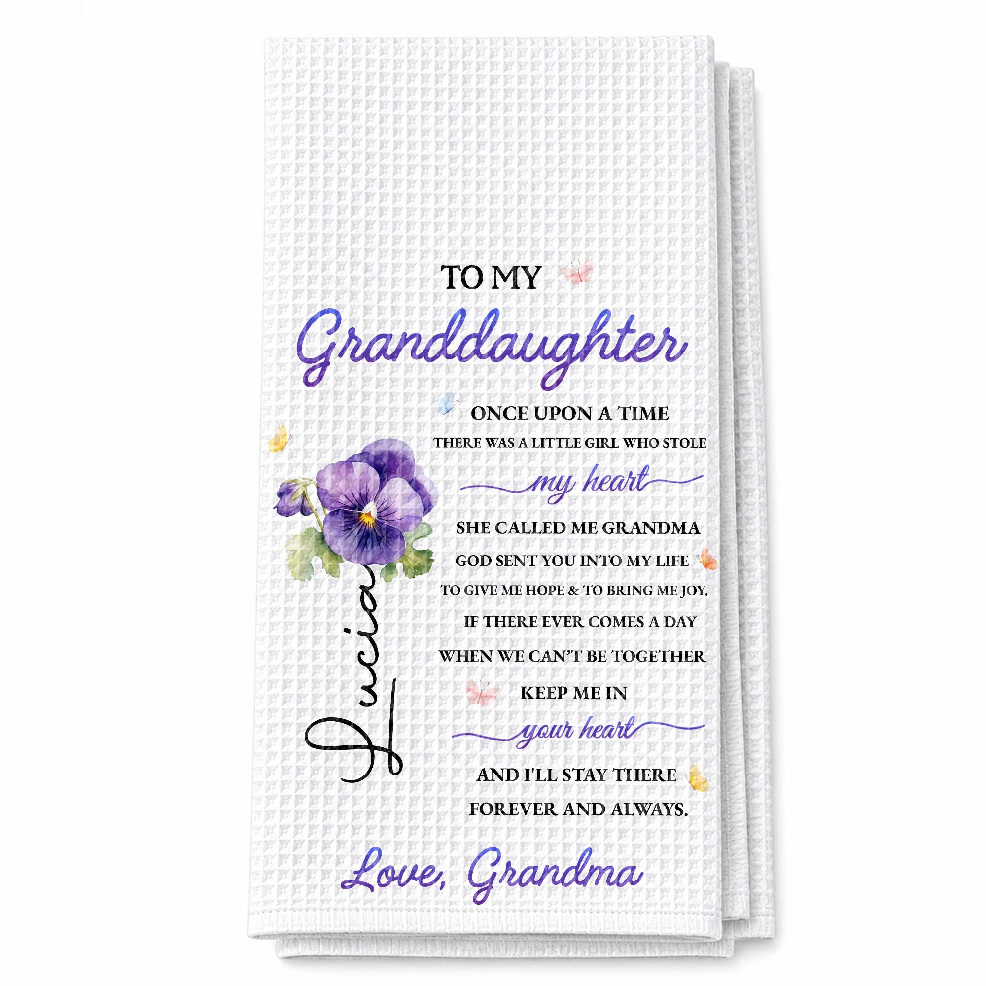Personalized Kitchen Towel Custom Message for Granddaughter Kitchen Towel GradoCreations
