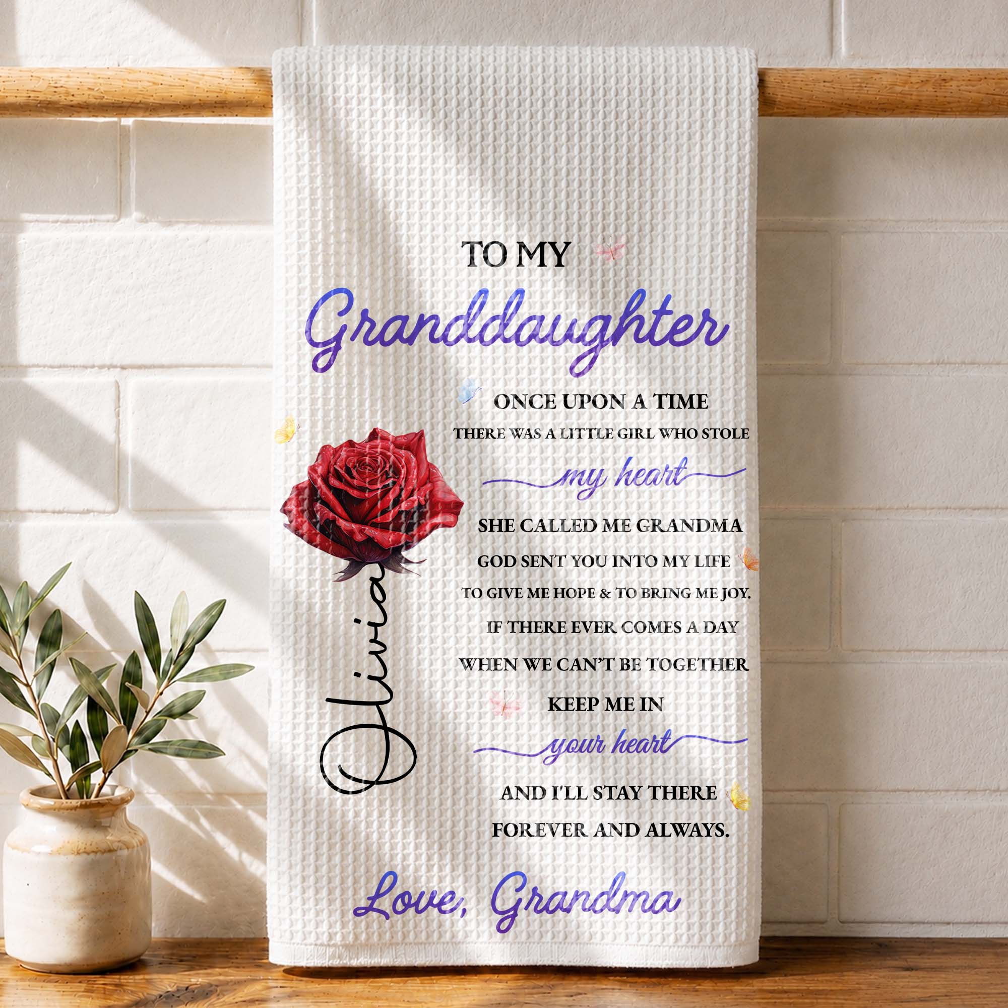 Personalized Kitchen Towel Custom Message for Granddaughter Kitchen Towel GradoCreations