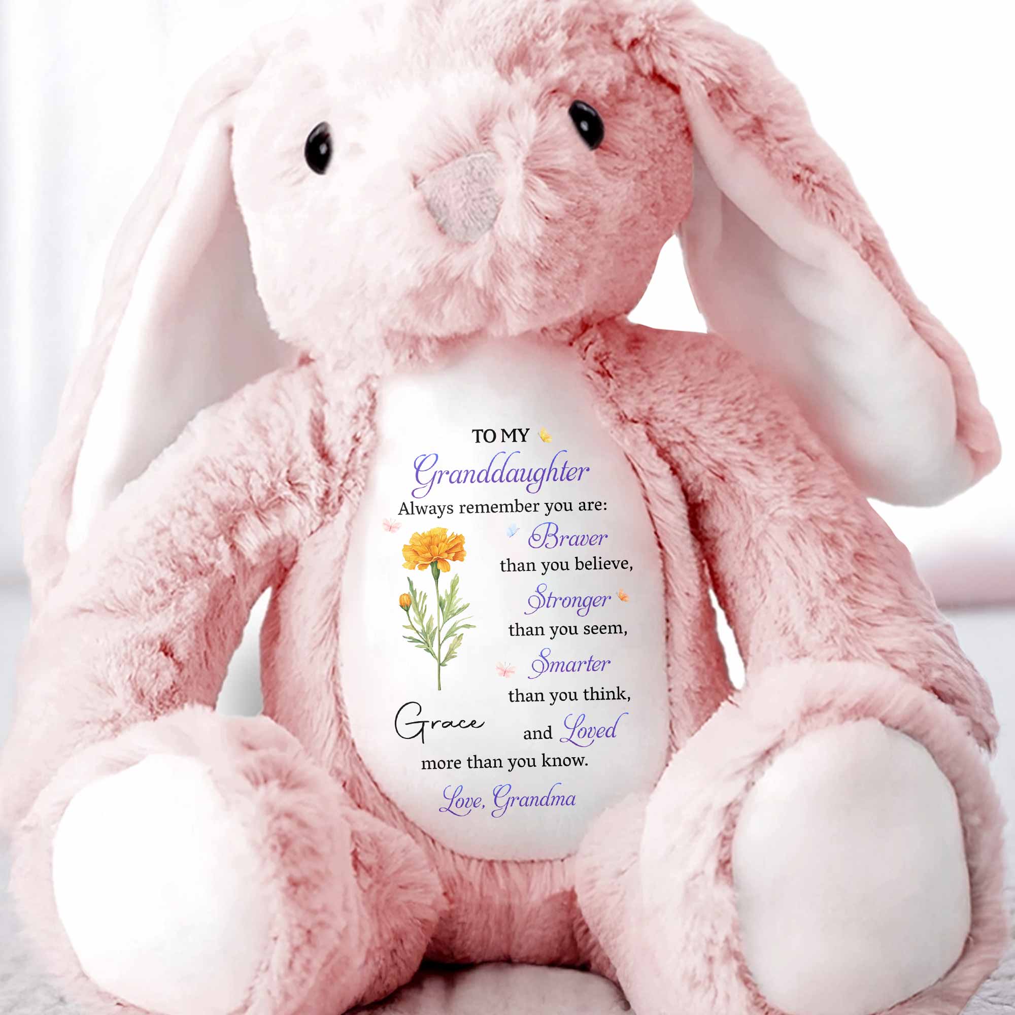 Personalized Stuffed Bunny Custom Name Gift for Granddaughter Stuffed Bunny GradoCreations