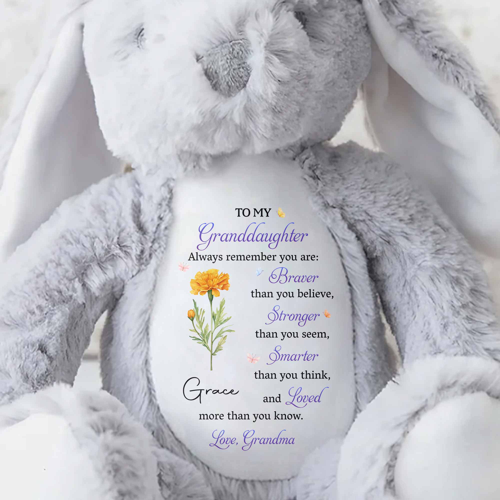 Personalized Stuffed Bunny Custom Name Gift for Granddaughter Stuffed Bunny GradoCreations