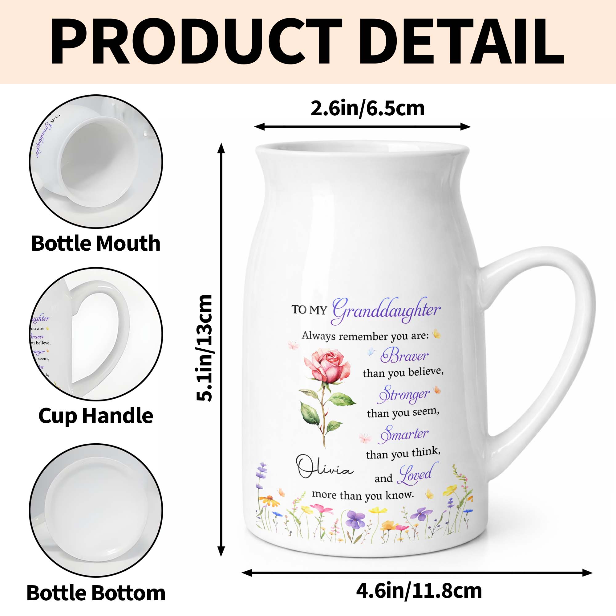 Personalized Ceramic Flower Vase Custom Gift for Granddaughter Flower Vase GradoCreations