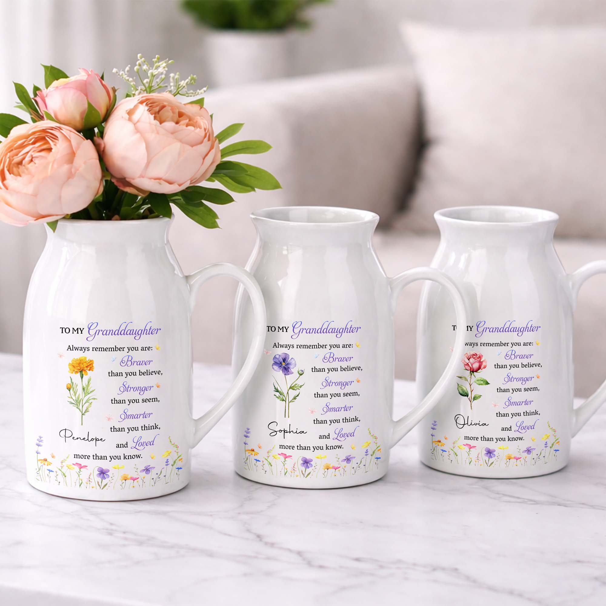 Personalized Ceramic Flower Vase Custom Gift for Granddaughter Flower Vase GradoCreations
