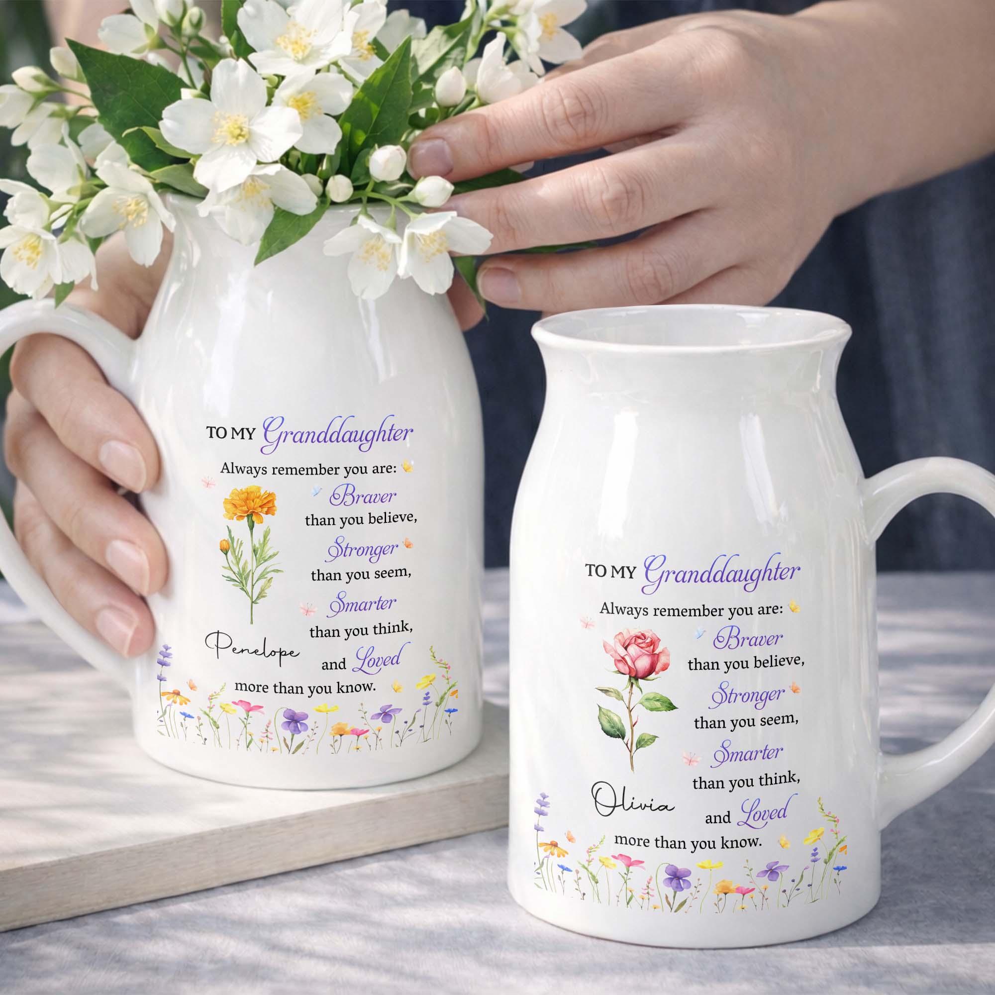 Personalized Ceramic Flower Vase Custom Gift for Granddaughter Flower Vase GradoCreations