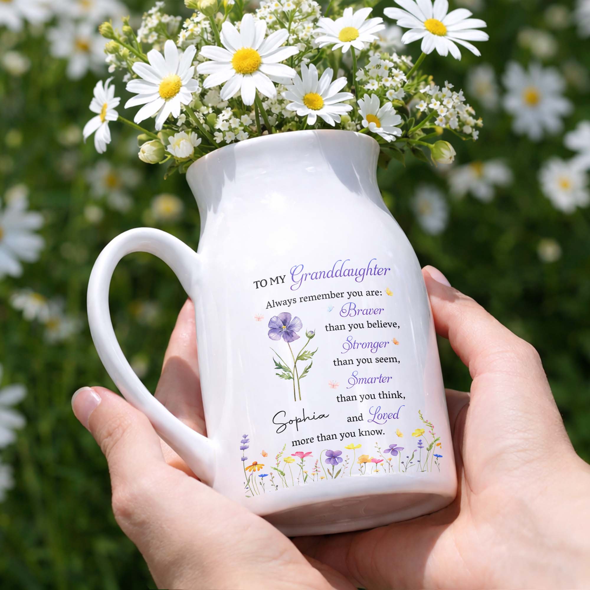Personalized Ceramic Flower Vase Custom Gift for Granddaughter Flower Vase GradoCreations