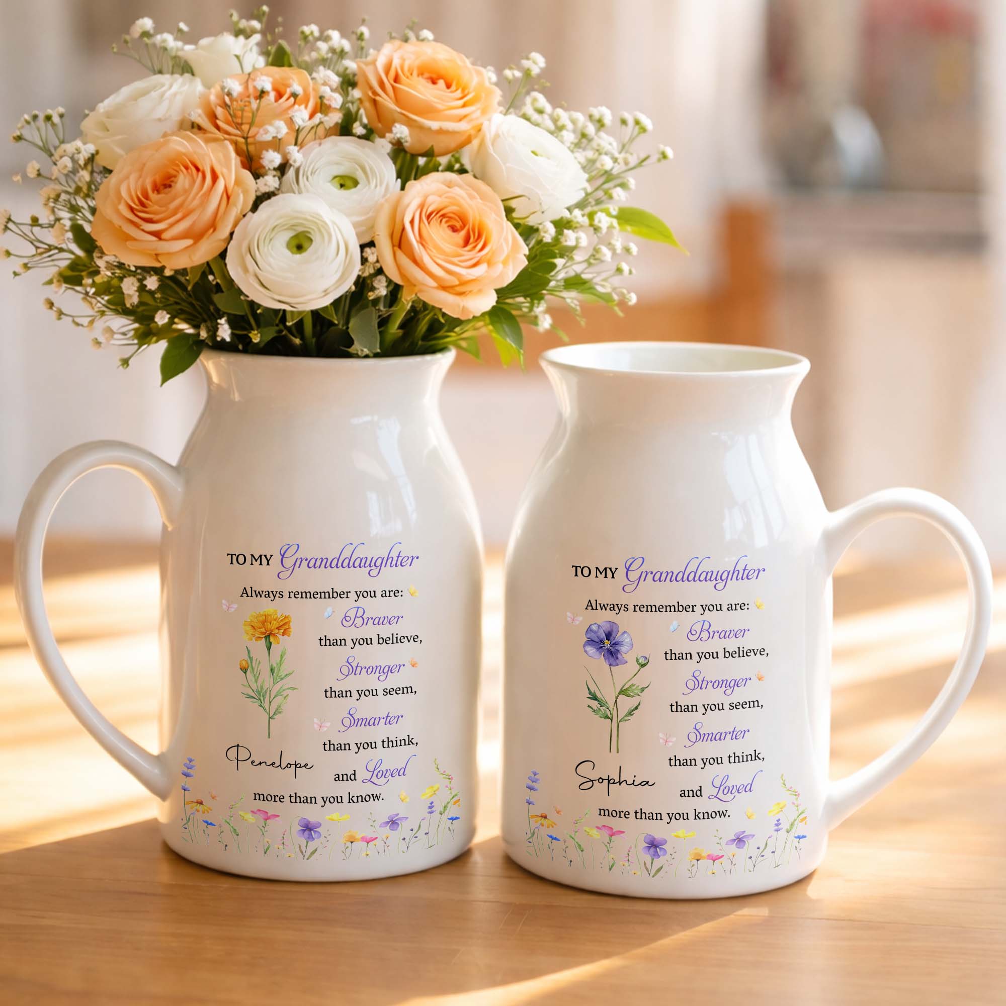 Personalized Ceramic Flower Vase Custom Gift for Granddaughter Flower Vase GradoCreations