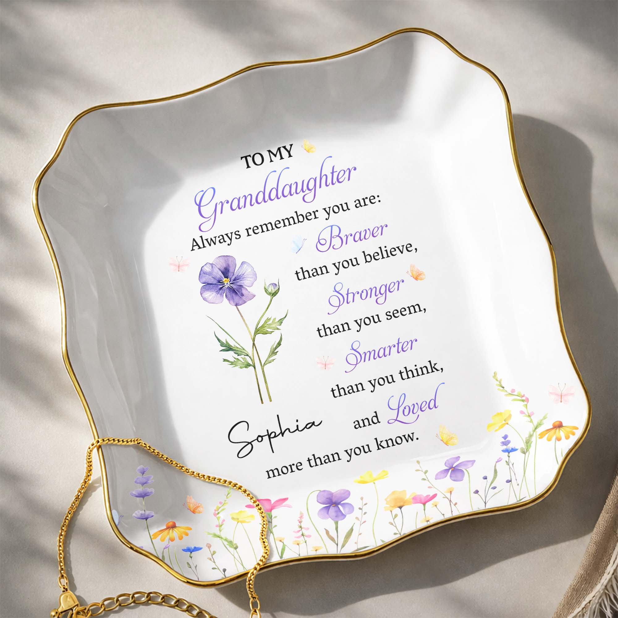 Personalized Lace Square Jewelry Dish for Granddaughter Gift Lace Square Jewelry Dish GradoCreations