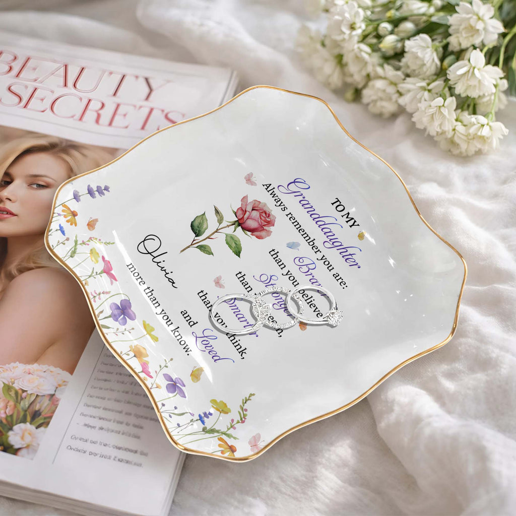 Personalized Lace Square Jewelry Dish for Granddaughter Gift Lace Square Jewelry Dish GradoCreations