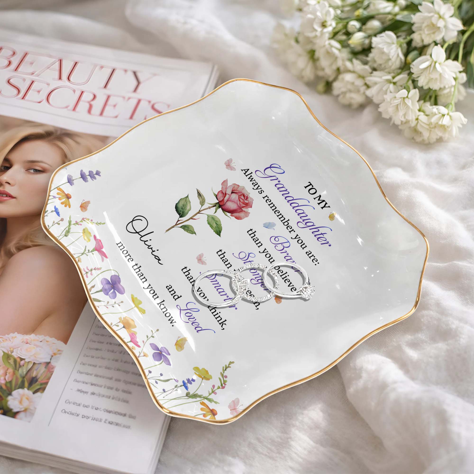 Personalized Lace Square Jewelry Dish for Granddaughter Gift Lace Square Jewelry Dish GradoCreations