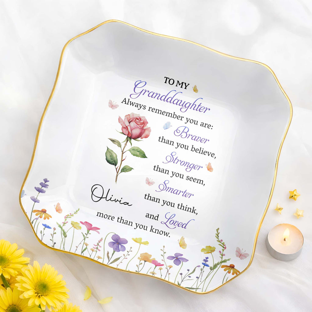 Personalized Lace Square Jewelry Dish for Granddaughter Gift Lace Square Jewelry Dish GradoCreations