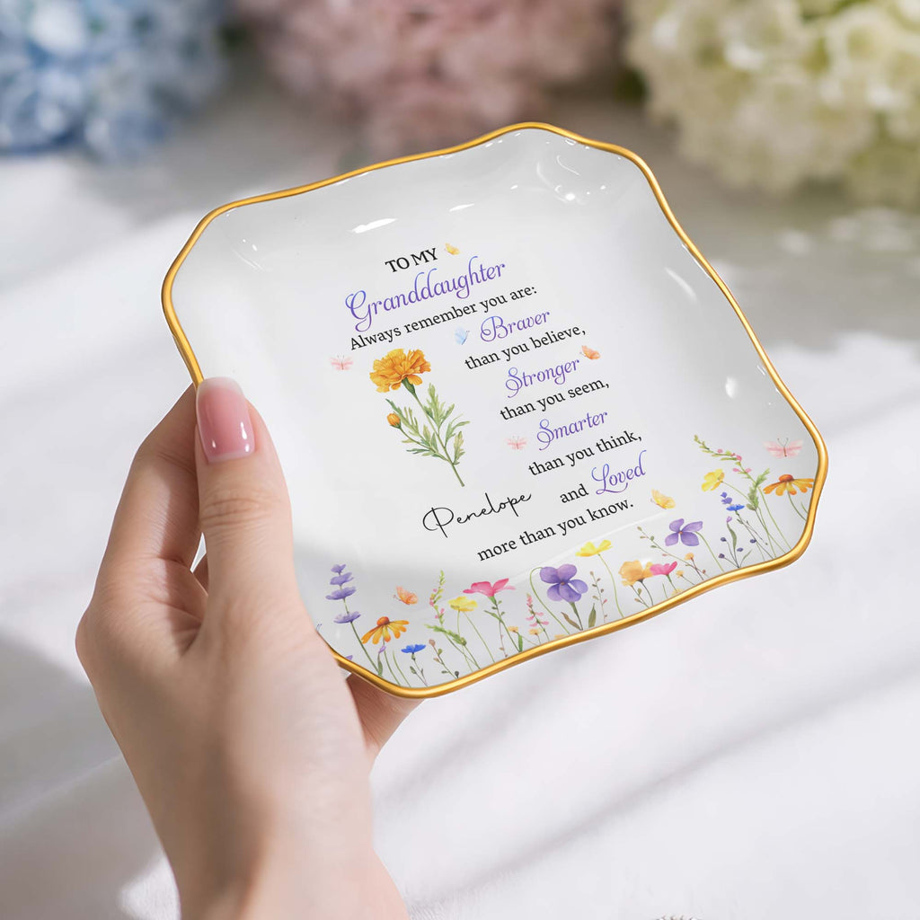 Personalized Lace Square Jewelry Dish for Granddaughter Gift Lace Square Jewelry Dish GradoCreations