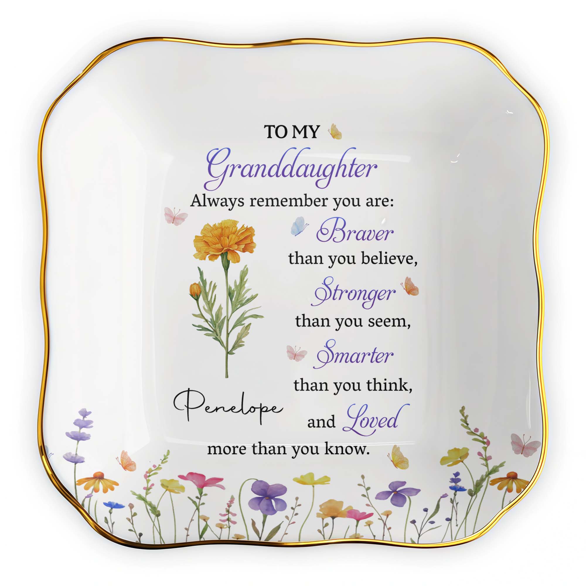 Personalized Lace Square Jewelry Dish for Granddaughter Gift Lace Square Jewelry Dish GradoCreations