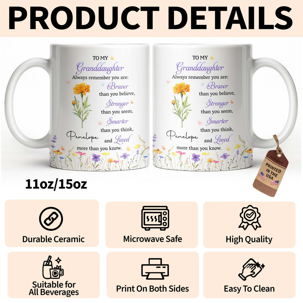 Personalized Coffee Mug for Granddaughter Custom Message Gift Edge-to-edge Mug GradoCreations