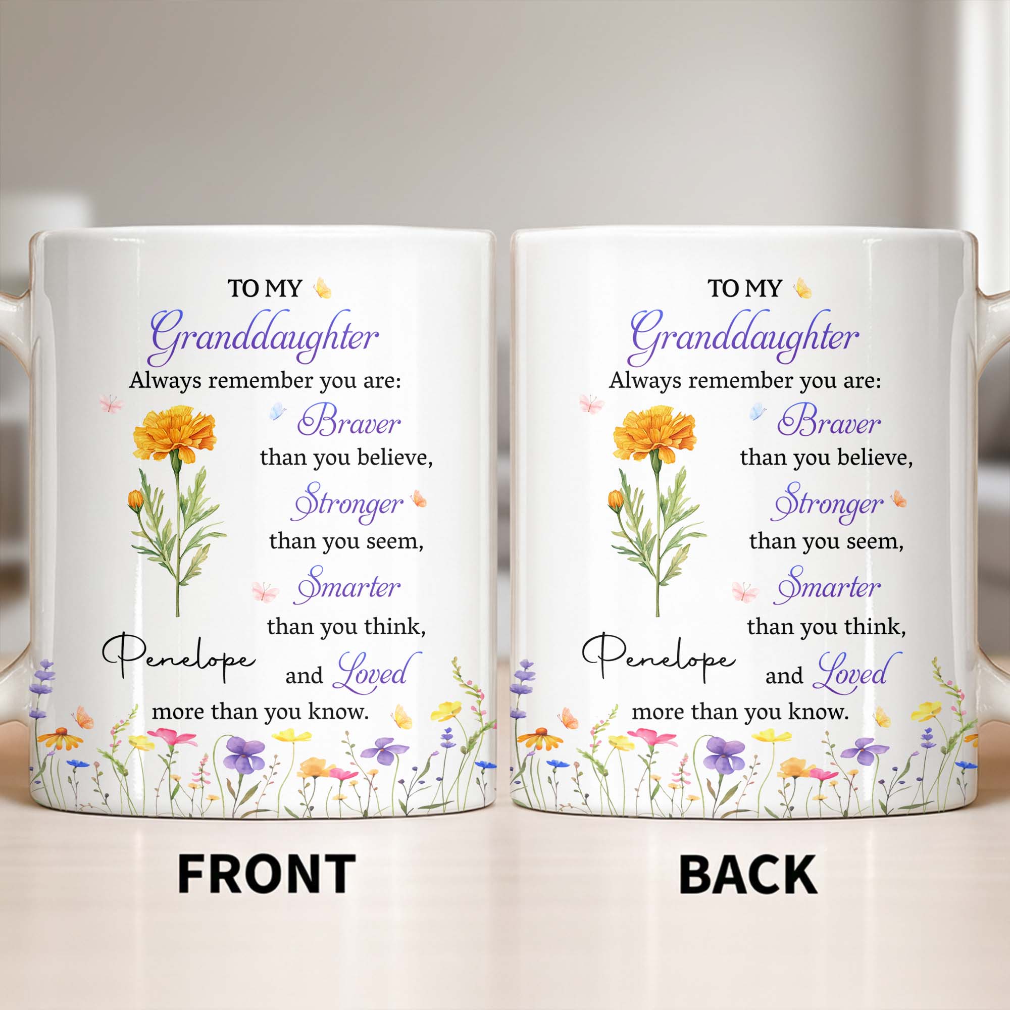 Personalized Coffee Mug for Granddaughter Custom Message Gift Edge-to-edge Mug GradoCreations