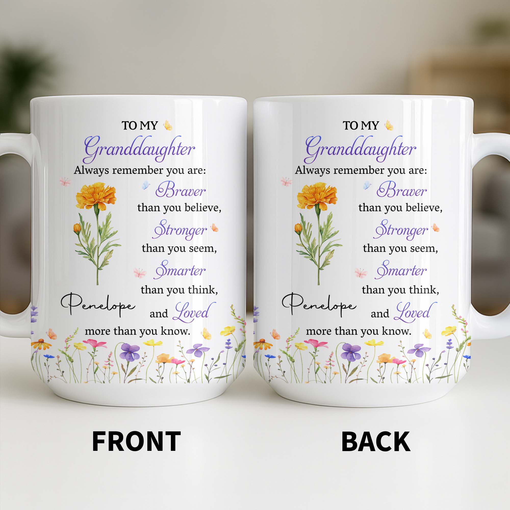 Personalized Coffee Mug for Granddaughter Custom Message Gift Edge-to-edge Mug GradoCreations