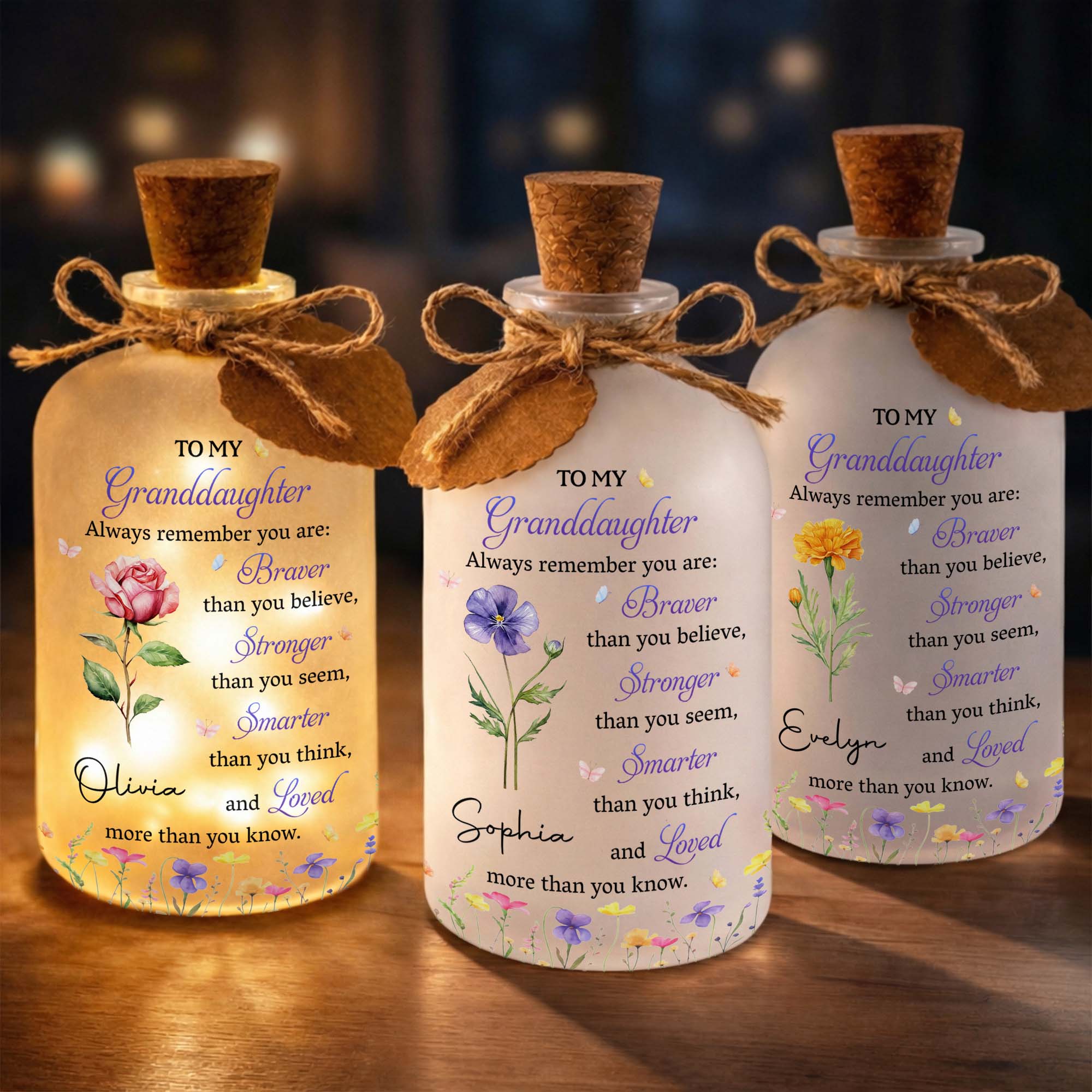 Personalized Short Bottle Light Custom Name Gift for Granddaughter Short Bottle Light GradoCreations