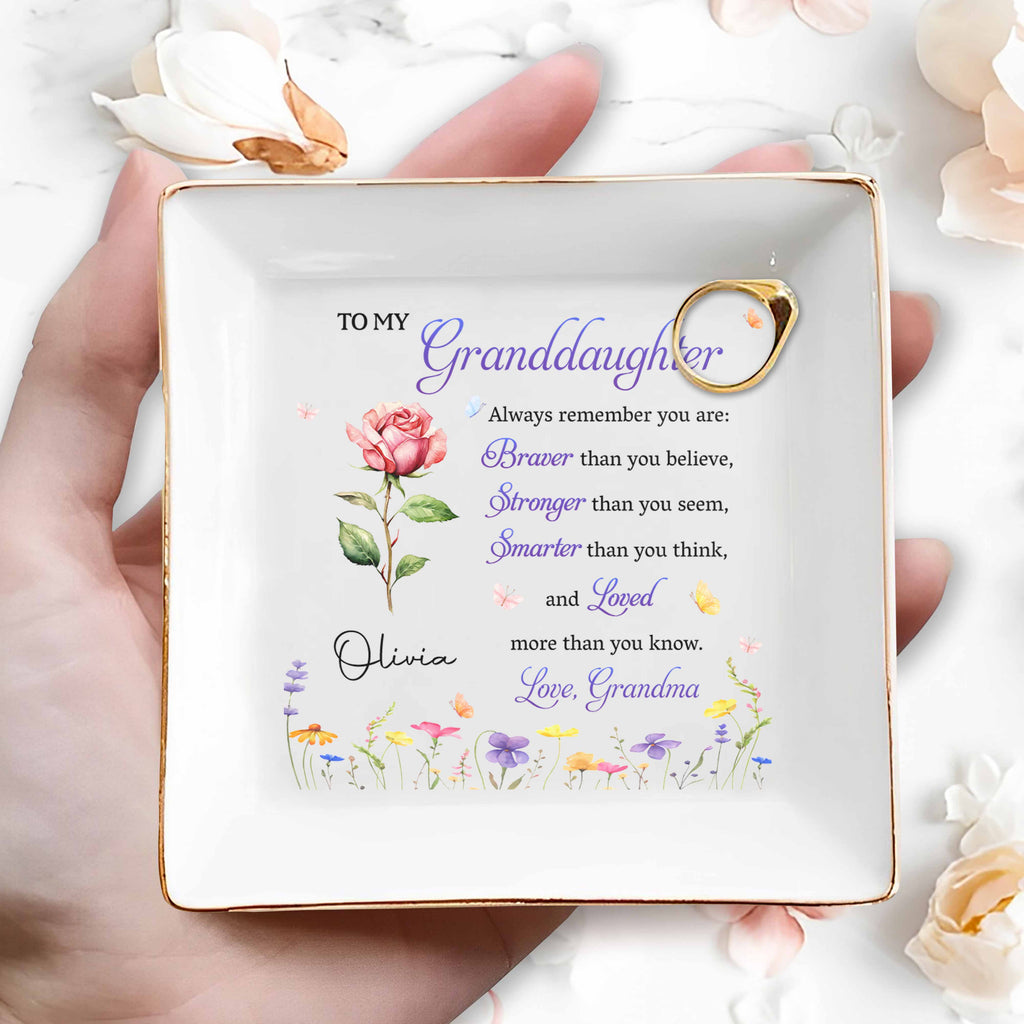 Personalized Floral Jewelry Dish Custom Gift for Granddaughter Jewelry Dish GradoCreations