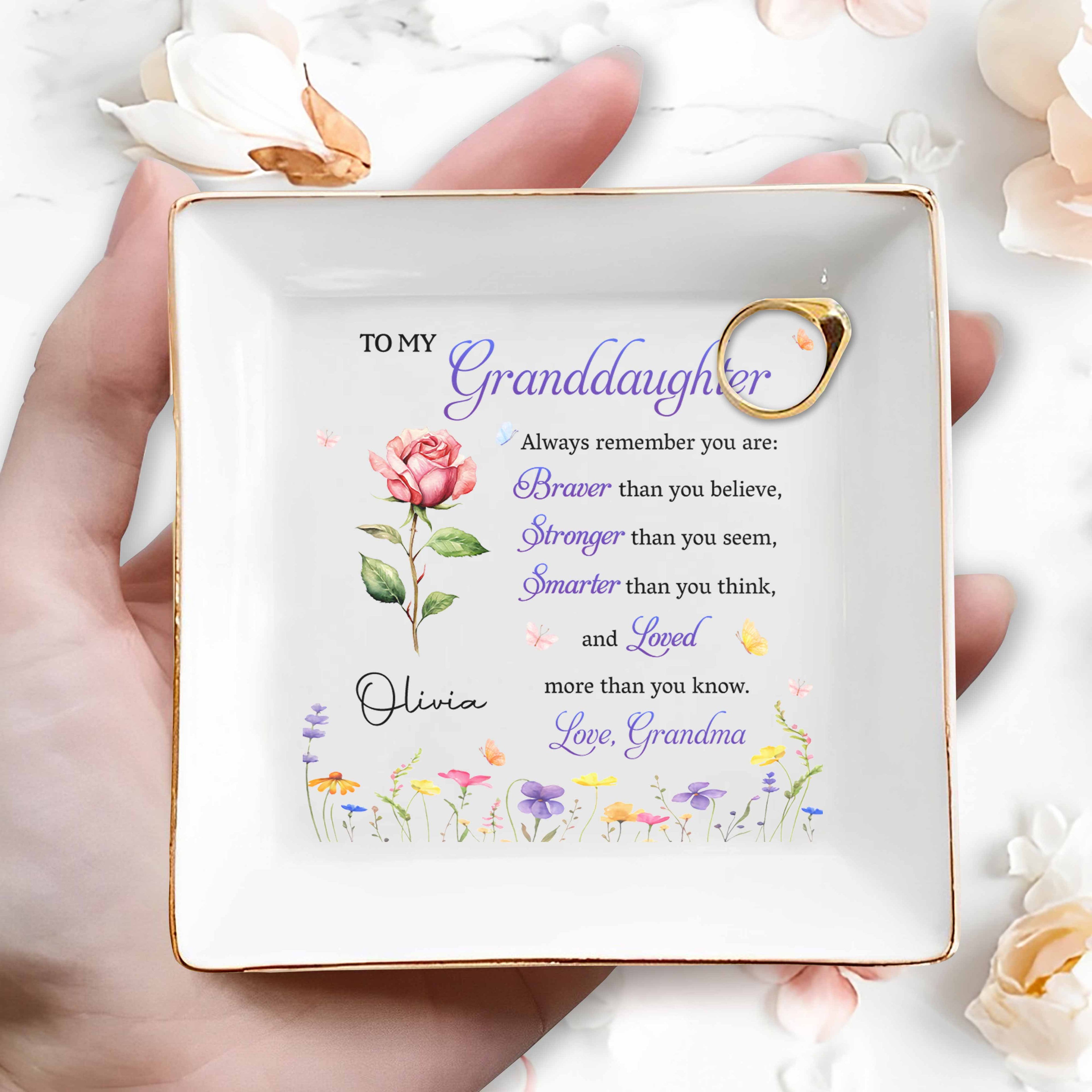 Personalized Floral Jewelry Dish Custom Gift for Granddaughter Jewelry Dish GradoCreations