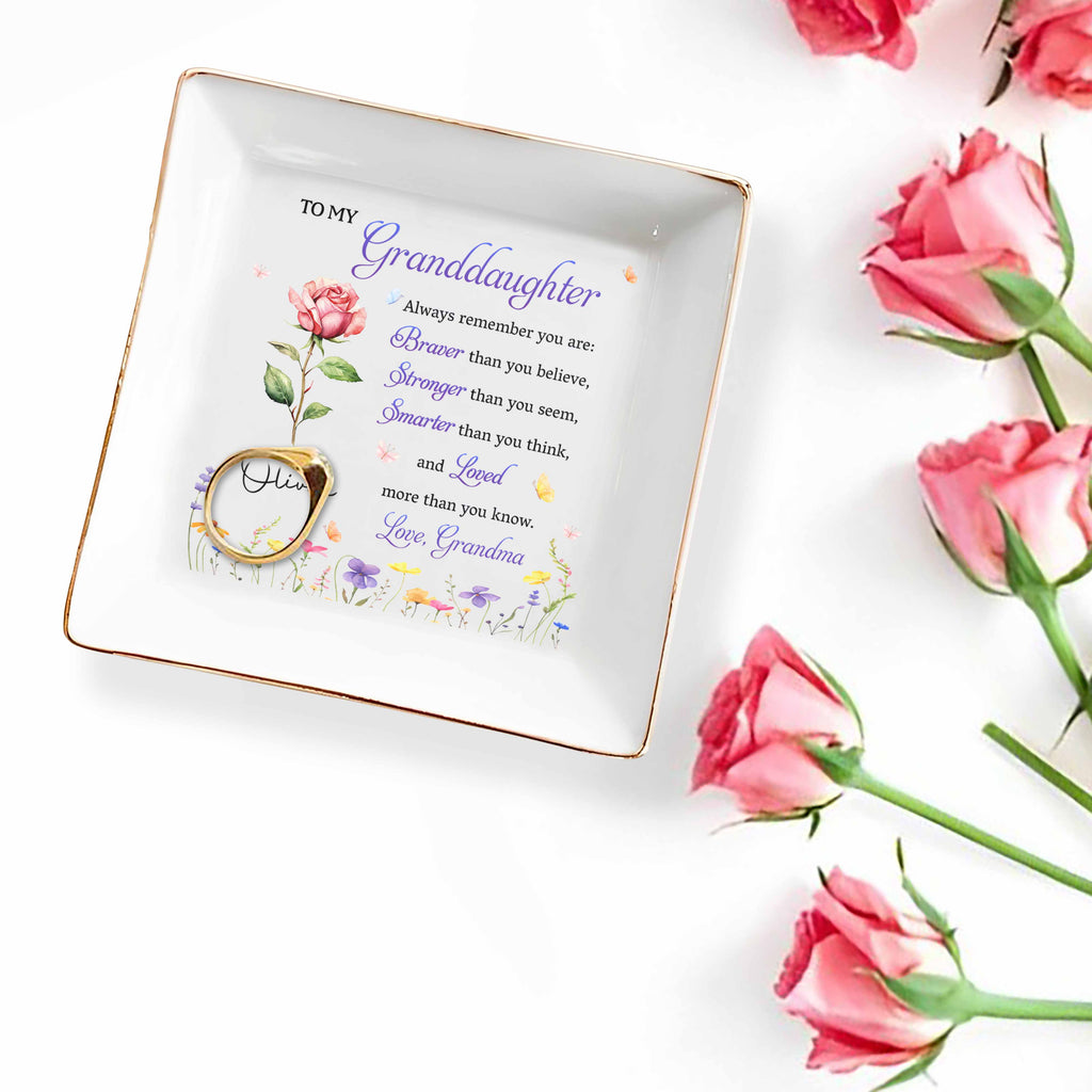 Personalized Floral Jewelry Dish Custom Gift for Granddaughter Jewelry Dish GradoCreations