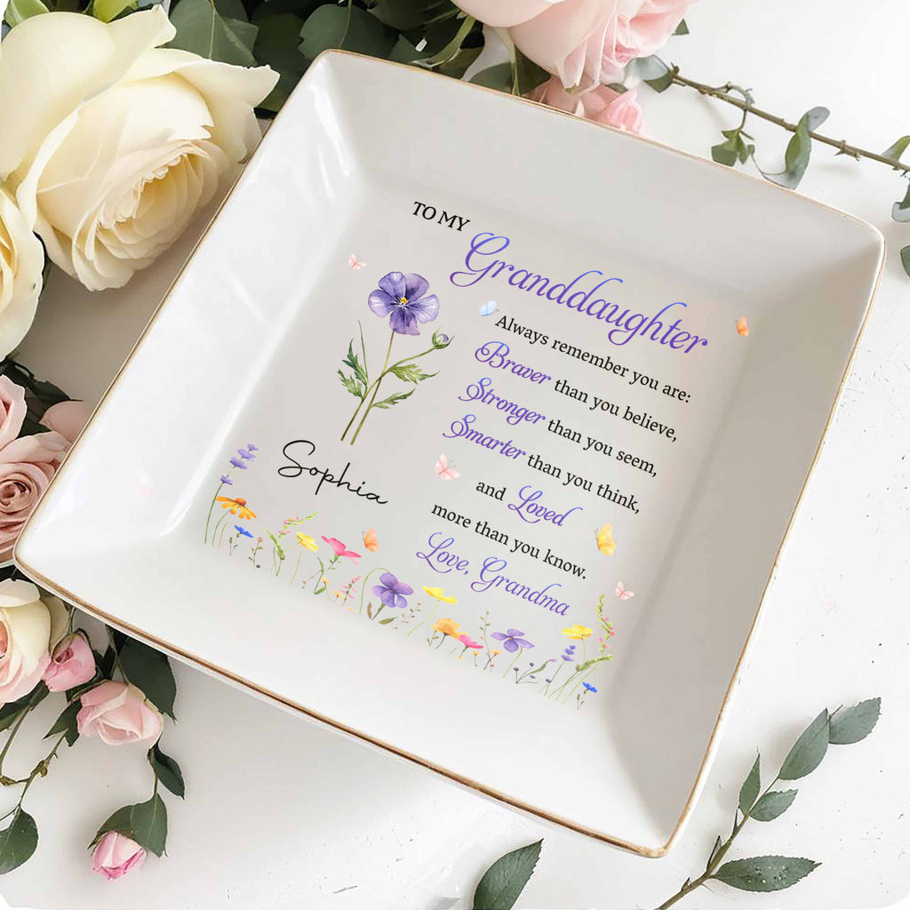 Personalized Floral Jewelry Dish Custom Gift for Granddaughter Jewelry Dish GradoCreations