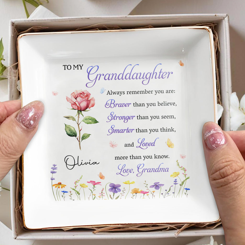 Personalized Floral Jewelry Dish Custom Gift for Granddaughter Jewelry Dish GradoCreations