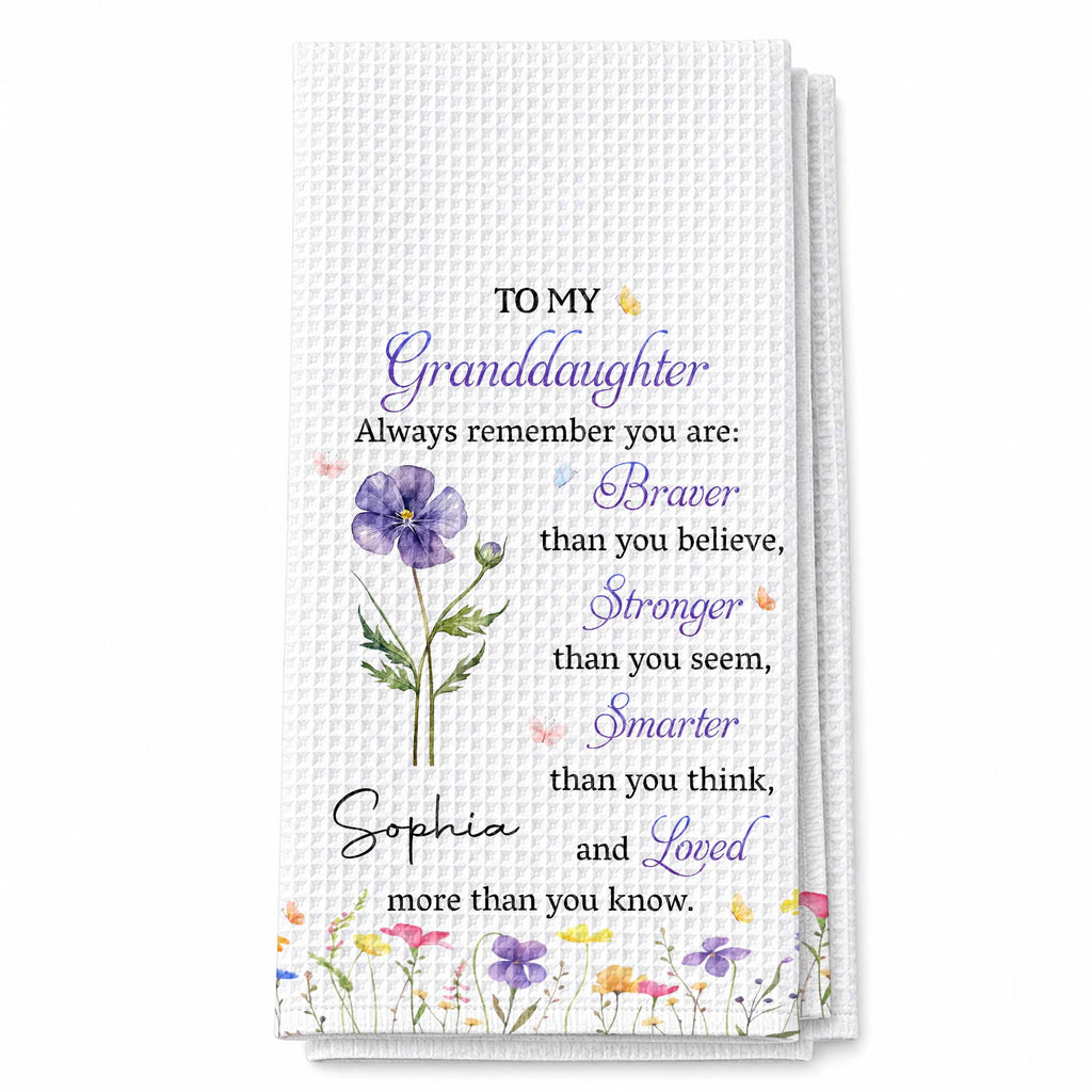 Personalized Kitchen Towel Gift for Granddaughter with Flower Design Kitchen Towel GradoCreations