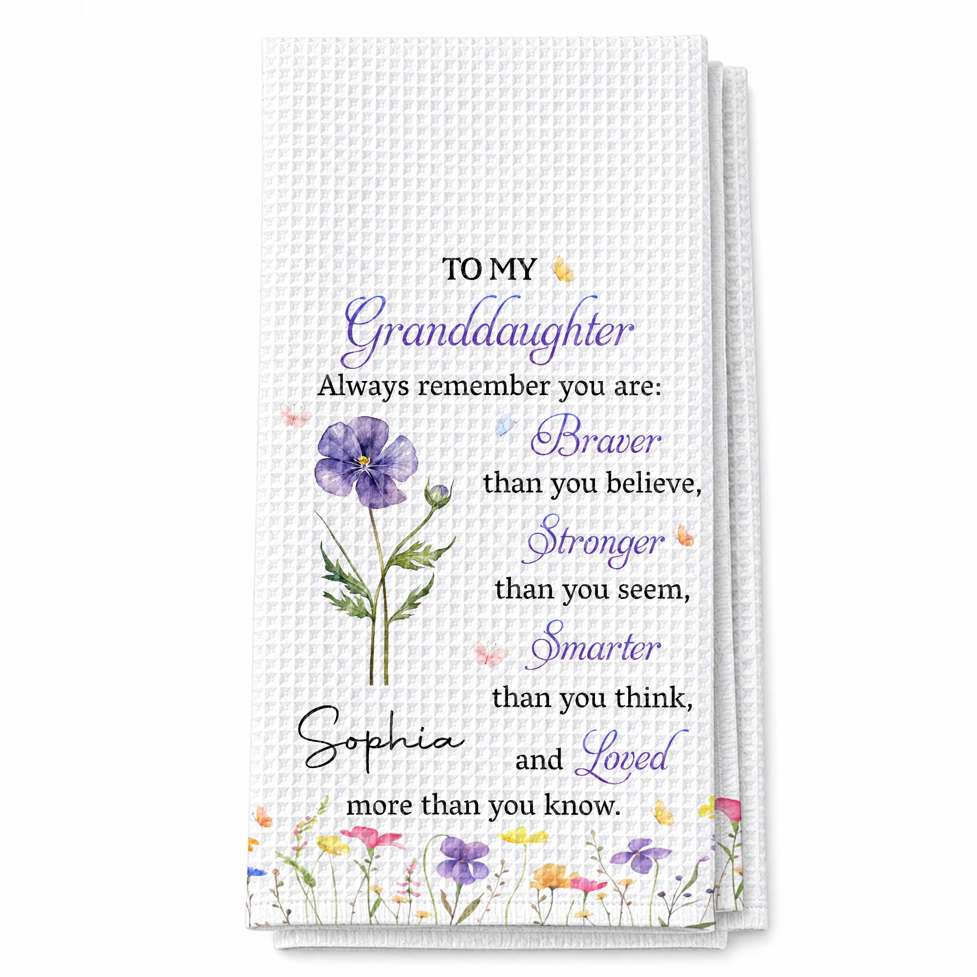 Personalized Kitchen Towel Gift for Granddaughter with Flower Design Kitchen Towel GradoCreations