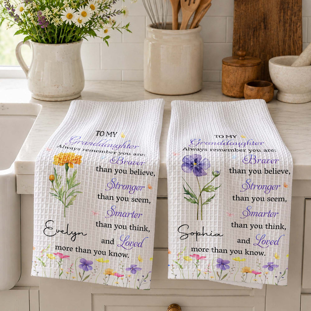 Personalized Kitchen Towel Gift for Granddaughter with Flower Design Kitchen Towel GradoCreations