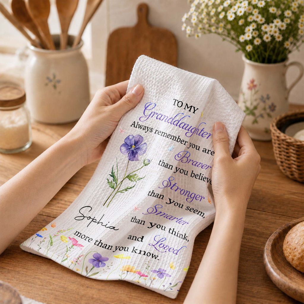 Personalized Kitchen Towel Gift for Granddaughter with Flower Design Kitchen Towel GradoCreations
