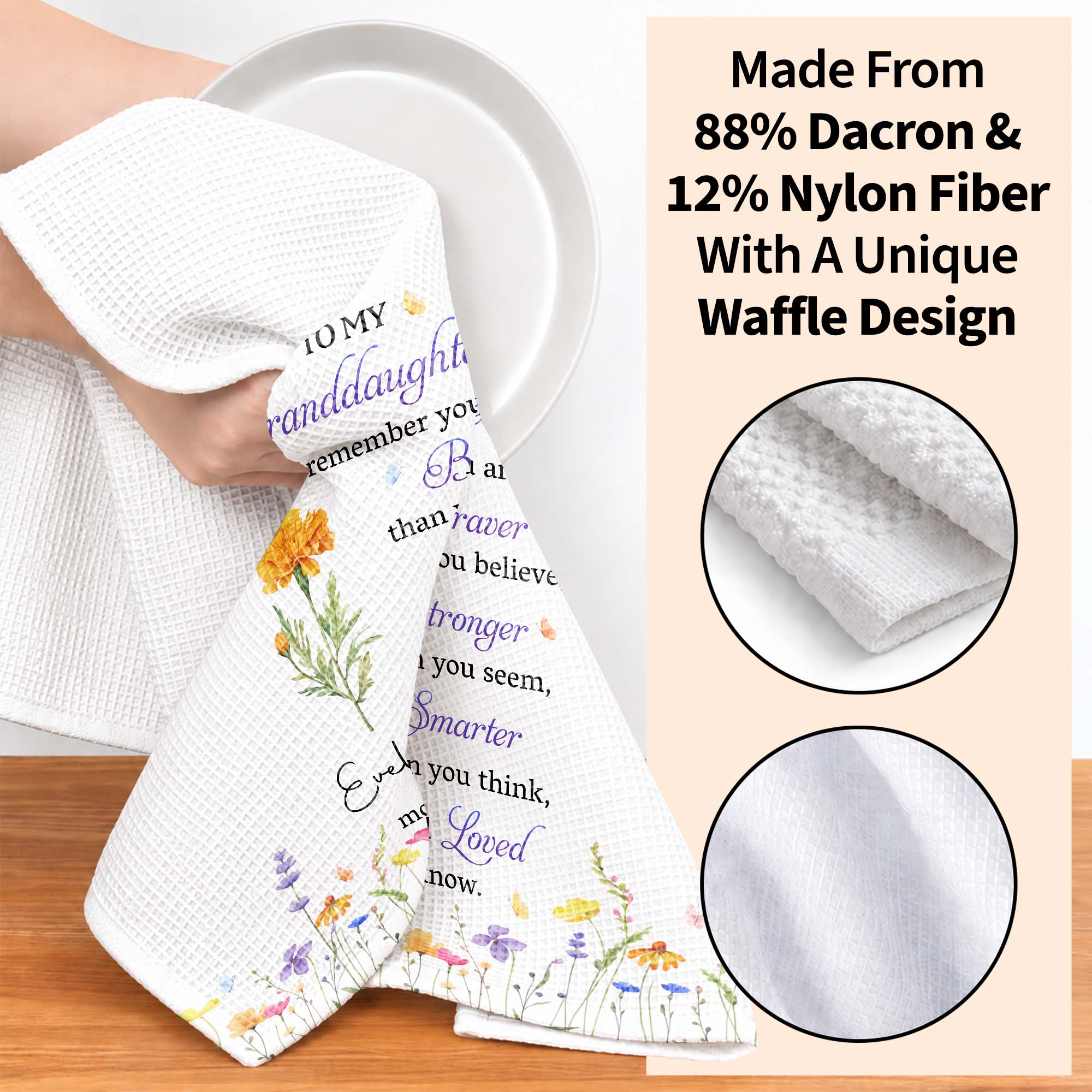 Personalized Kitchen Towel Gift for Granddaughter with Flower Design Kitchen Towel GradoCreations