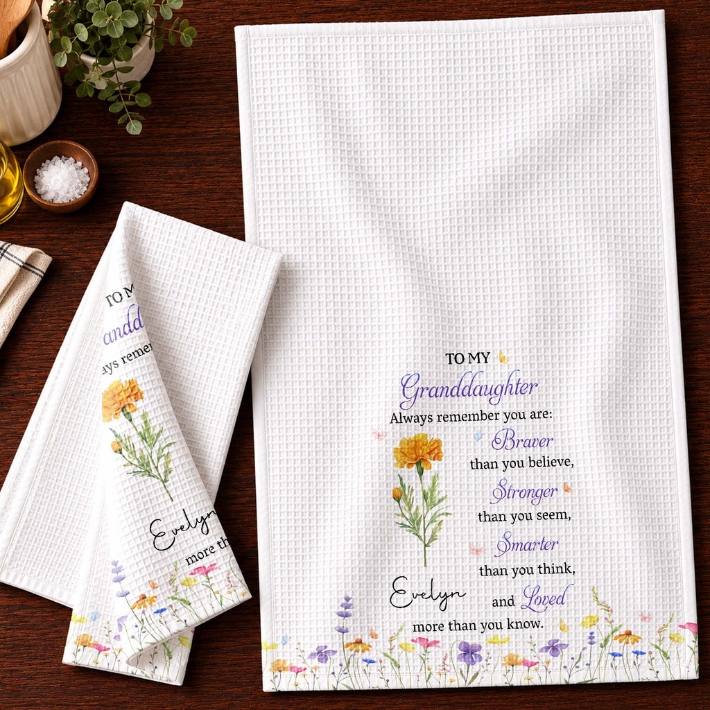 Personalized Kitchen Towel Gift for Granddaughter with Flower Design Kitchen Towel GradoCreations