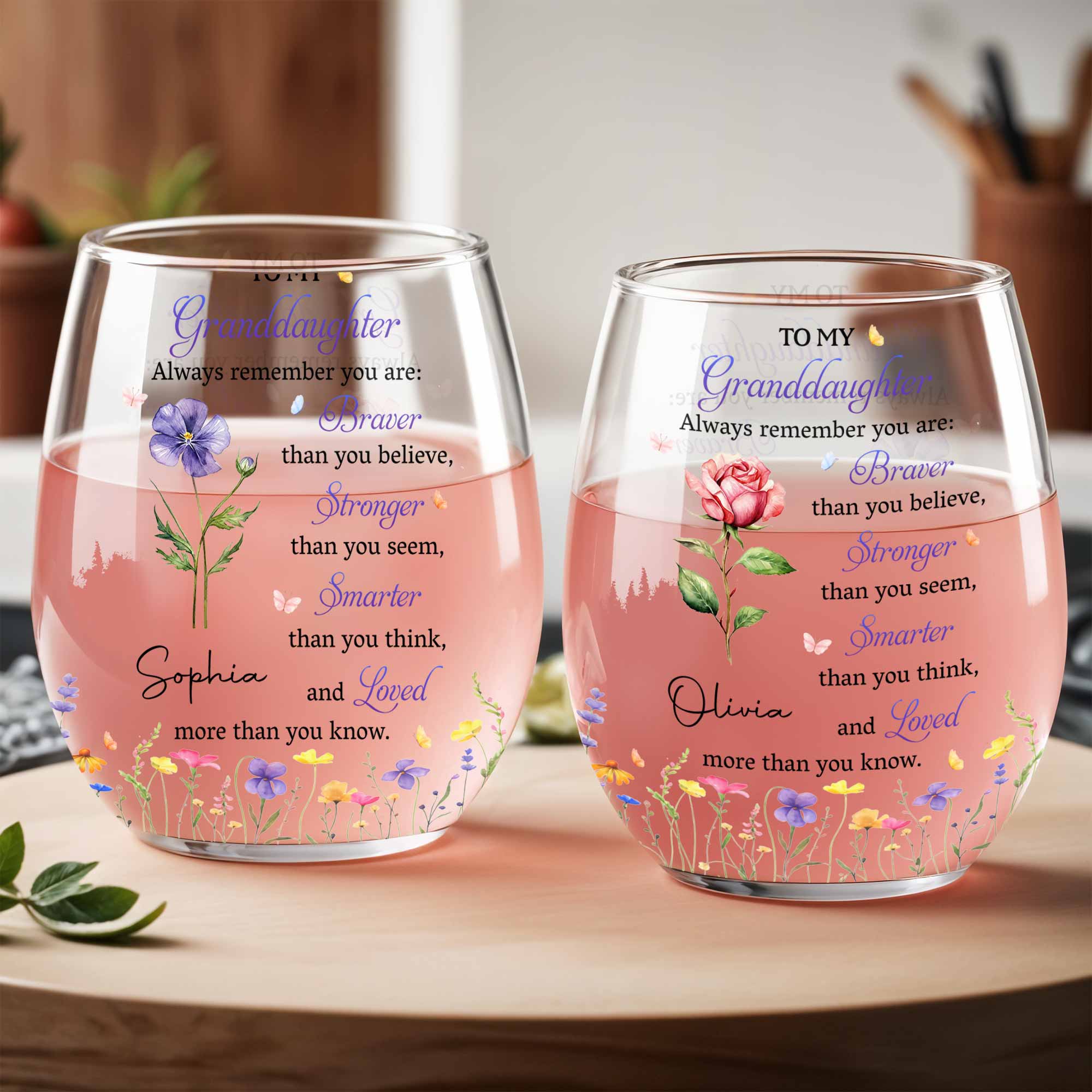 Personalized Stemless Wine Glass Gift for Granddaughter Wine Glasses GradoCreations