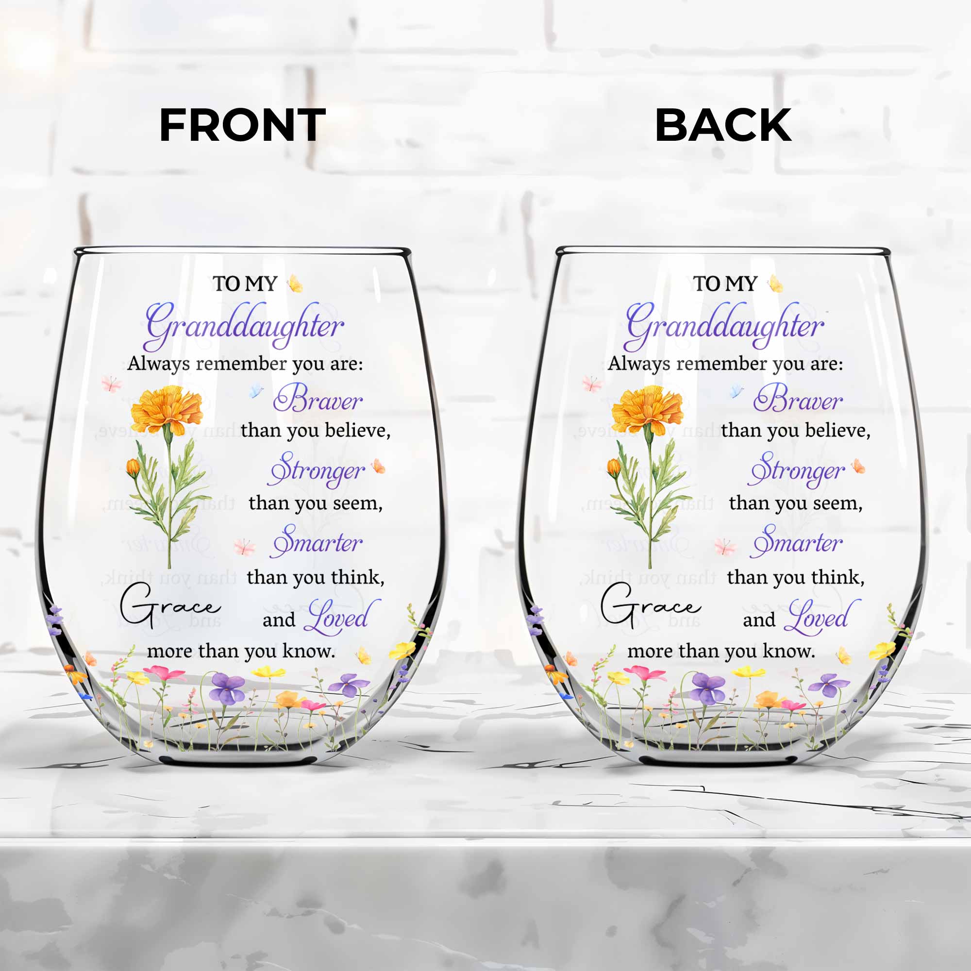 Personalized Stemless Wine Glass Gift for Granddaughter Wine Glasses GradoCreations