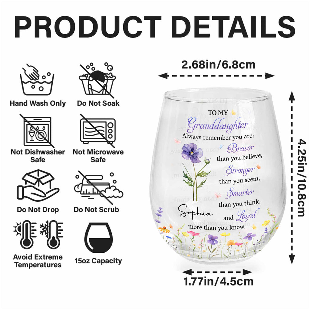 Personalized Stemless Wine Glass Gift for Granddaughter Wine Glasses GradoCreations