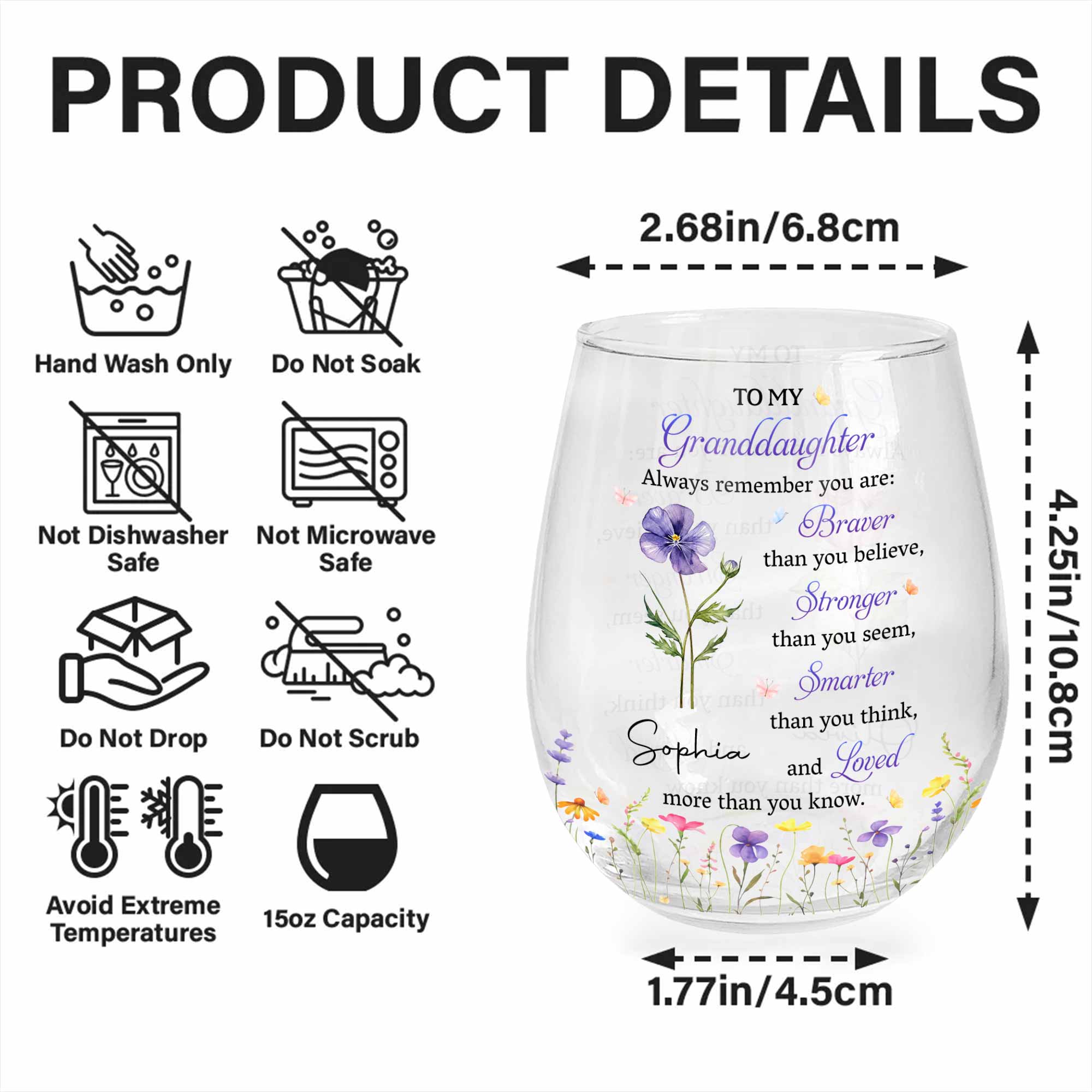 Personalized Stemless Wine Glass Gift for Granddaughter Wine Glasses GradoCreations