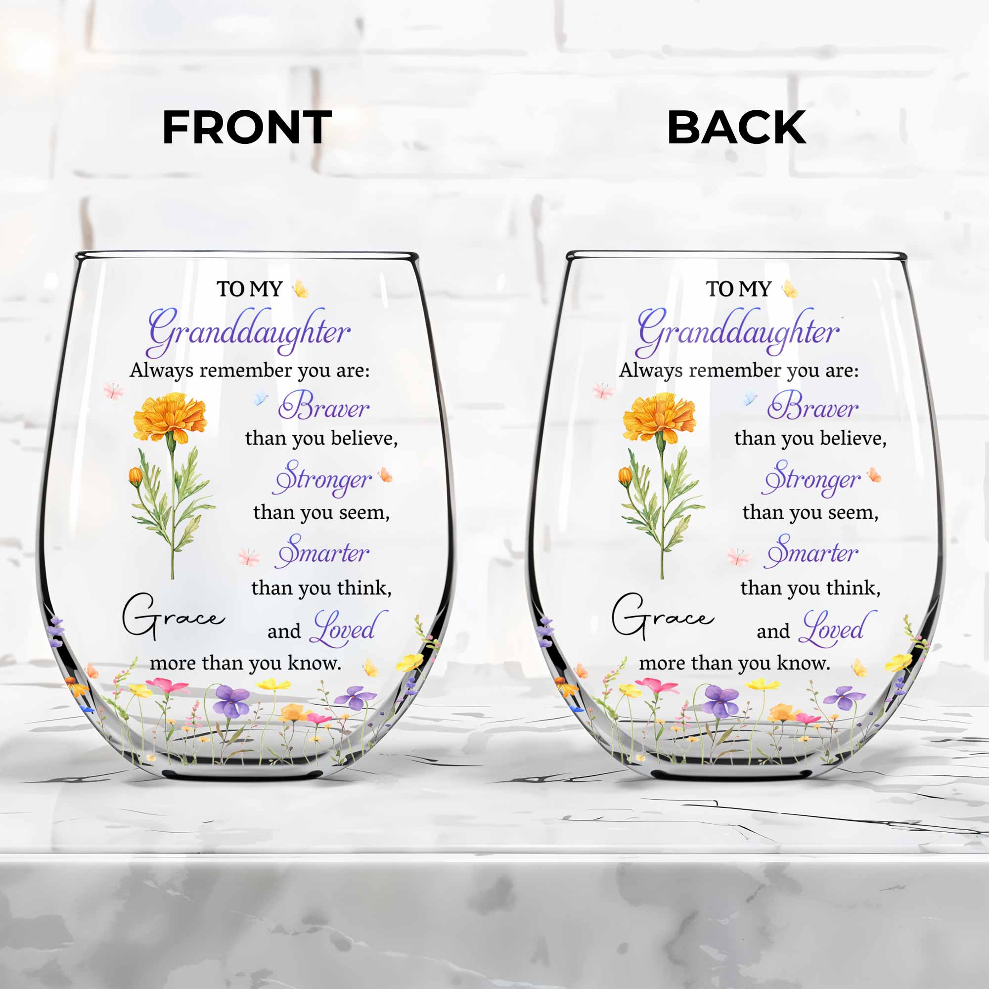 Personalized Stemless Wine Glass Gift for Granddaughter Wine Glasses GradoCreations