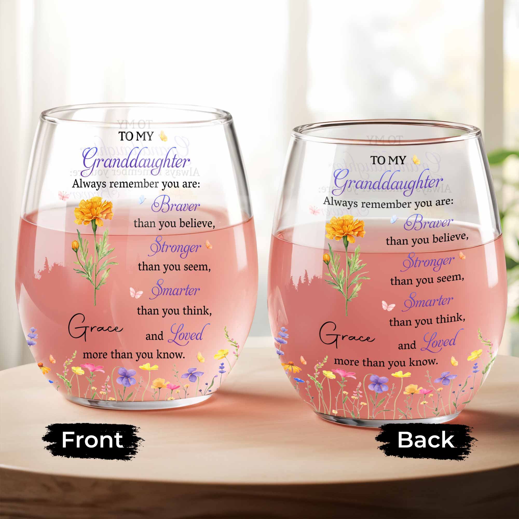 Personalized Stemless Wine Glass Gift for Granddaughter Wine Glasses GradoCreations