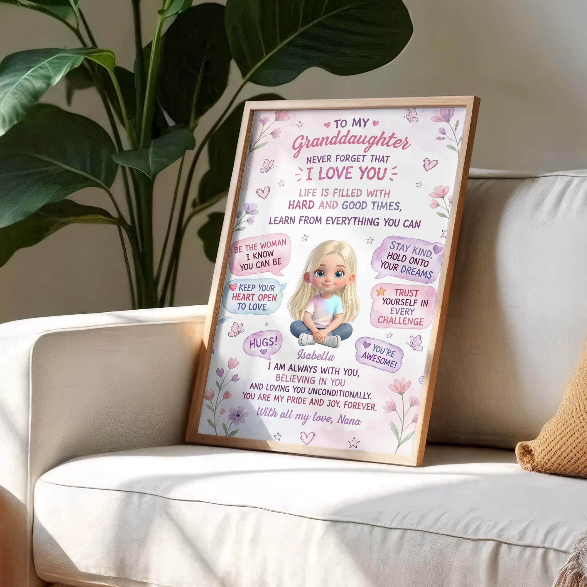 Personalized Vertical Poster for Granddaughter Custom Name Gift