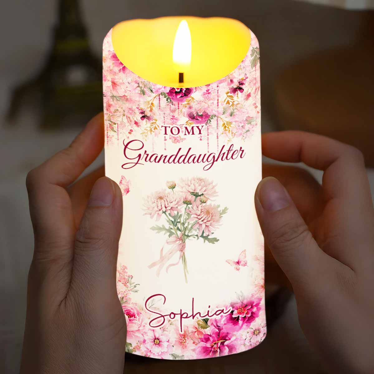 Personalized LED Candle Custom Birth Month Flowers Gift for Granddaughter